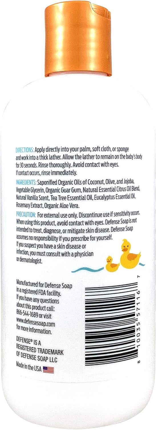 Defense Soap Baby Shampoo and Body Wash with Tea Tree Oil, Coconut Oil, Eucalyptus, Olive Oil & Aloe, 12 Fl Oz