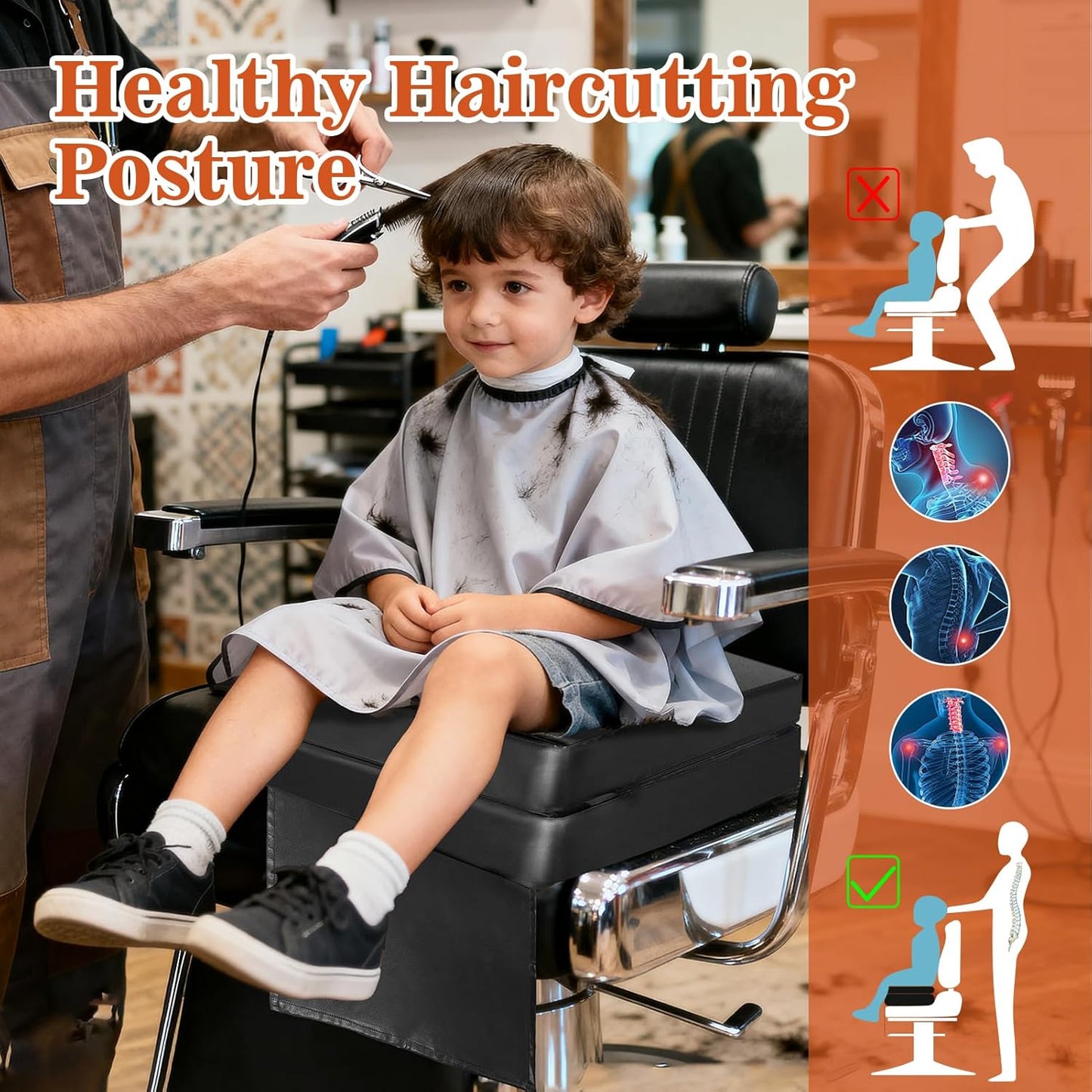 Adjustable Salon Booster Seat PU Leather Booster Seat for Salon Chair High Resilience Foam Barber Booster Seats for Hair Stylist, Beauty Salon Spa Equipment, 14.5"X11"X6.2"