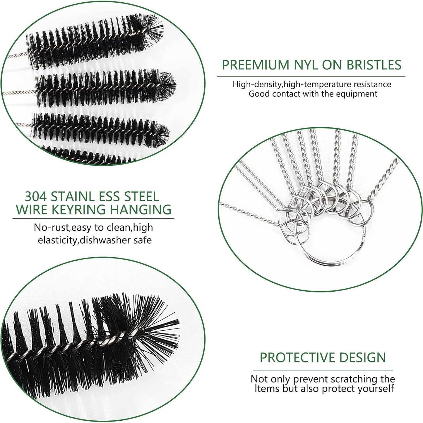 CiaraQ Bottle Cleaning Brushes, 9.8 Inch Nylon Tube Brush Set, Cleaner for Narrow Neck Bottles Cups with Hook, Set of 10pcs