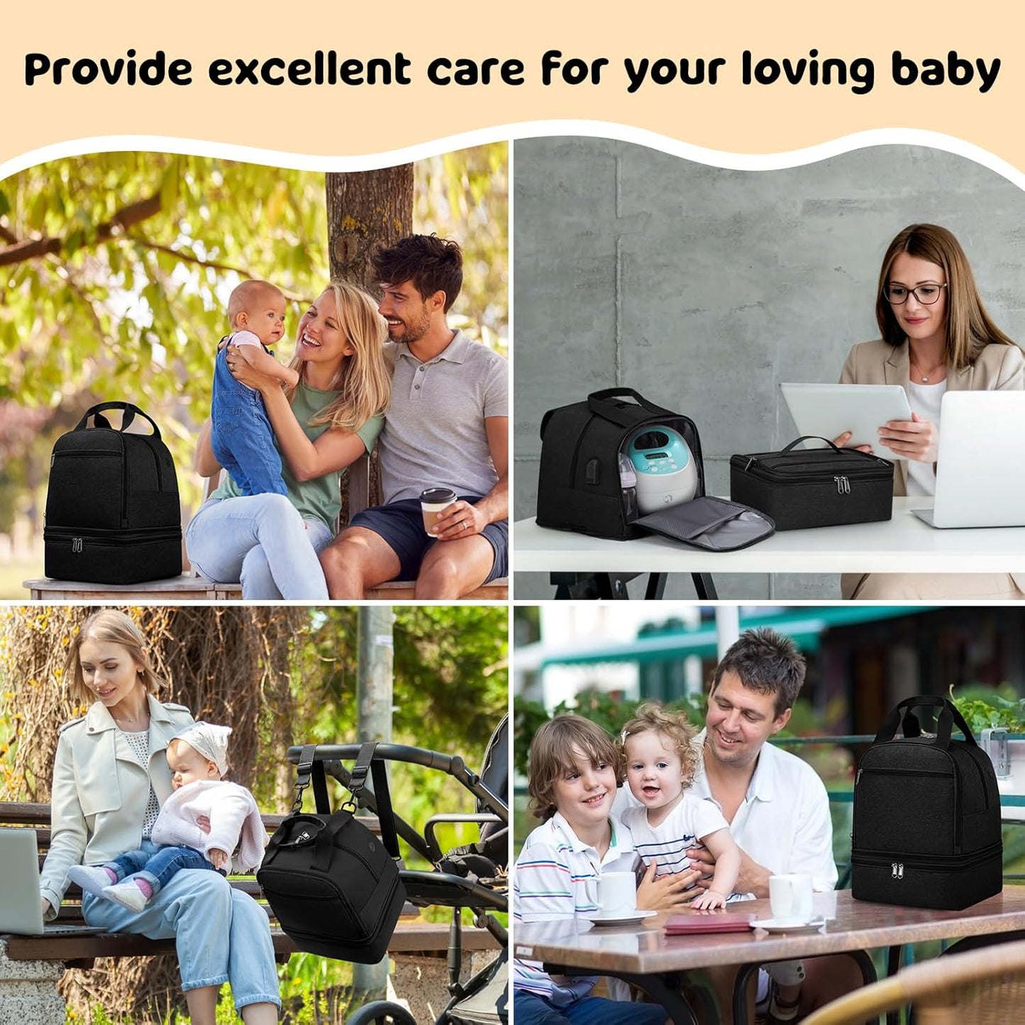 Pump Bag for Spectra S1 S2, Wearable Breast Pump Bags with Ice Pack, Pumping Bag with Waterproof Mat for Pump Accessories, Insulated Bottle Bags for Work Travel and Family, Black