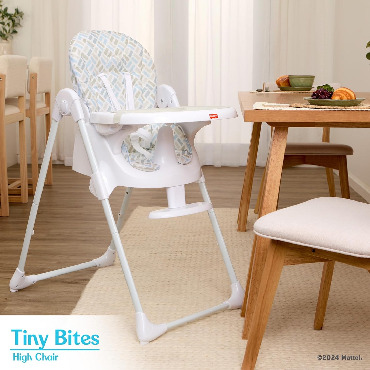 Fisher Price Tiny Bites Baby & Toddler Highchair – Cloud Grey, One-Click Folding, 7 Adjustable Height Levels, 2 Recline Positions, Removable Dishwasher-Safe Tray, Lightweight, Space-Saving