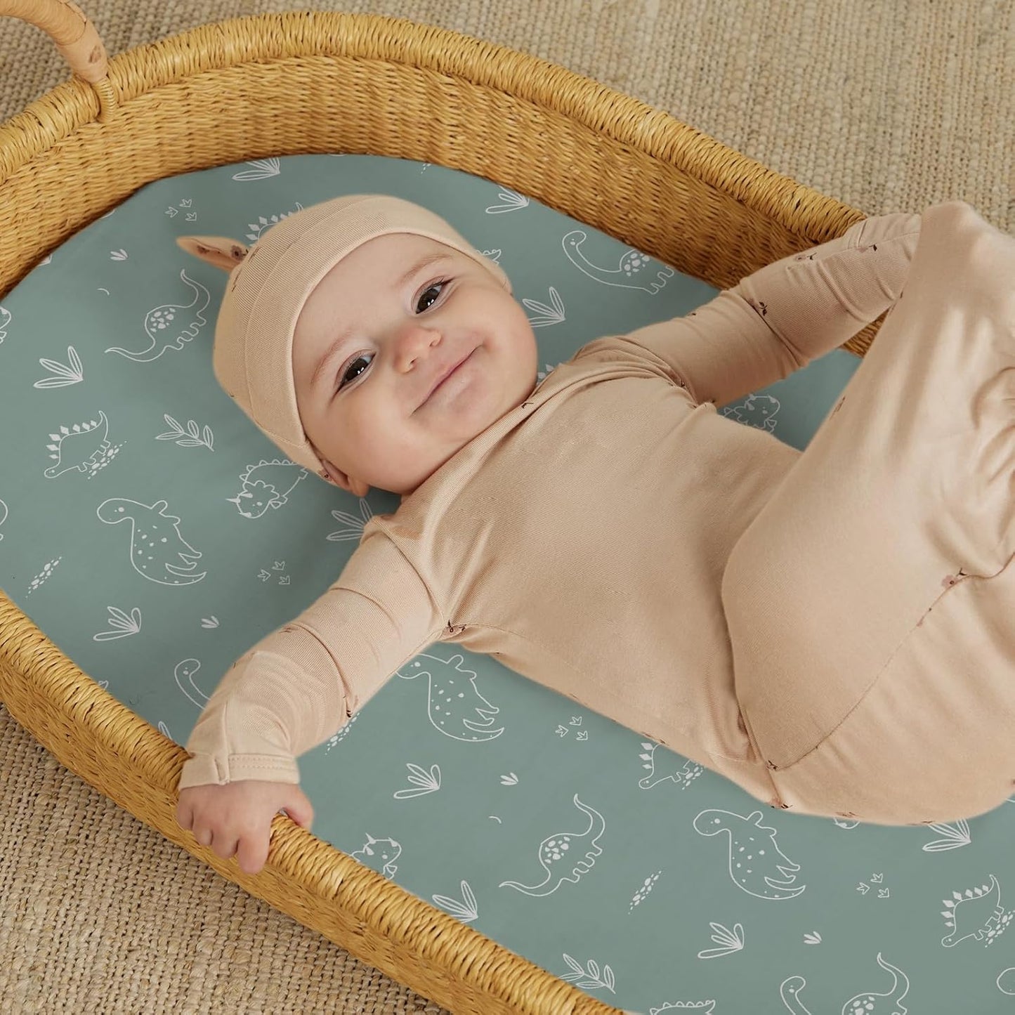 Stretch Fitted Bassinet Sheet Set BROLEX 2 Pack Cradle Sheets for Bassinet Pad/Mattress,Unisex Boys Girls,Ultra Soft,Cute Dinosaurs