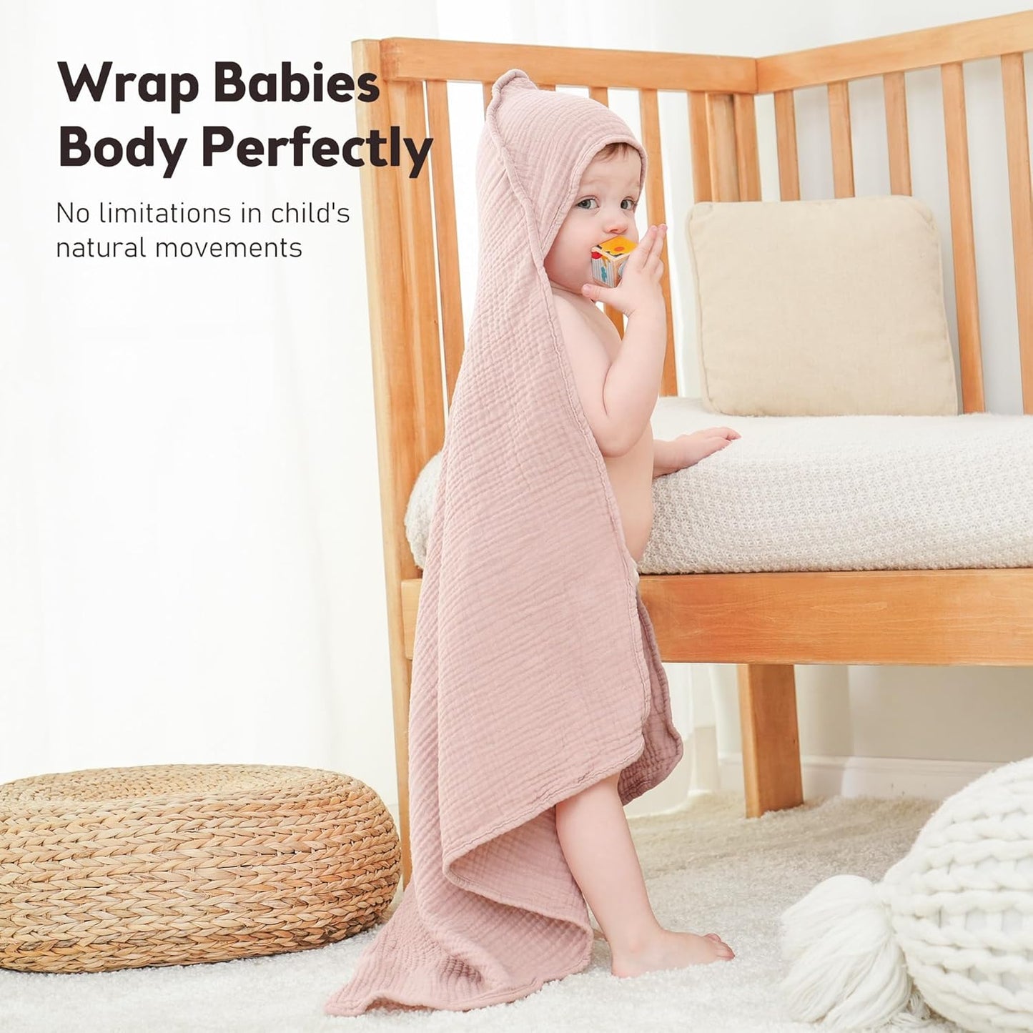 Susurration Hooded Baby Towels for Newborn 2 Pack 100% Muslin Cotton Towel for Babies,Highly Absorbent and Newborn Essential 30x30 Inch Pink&Purple