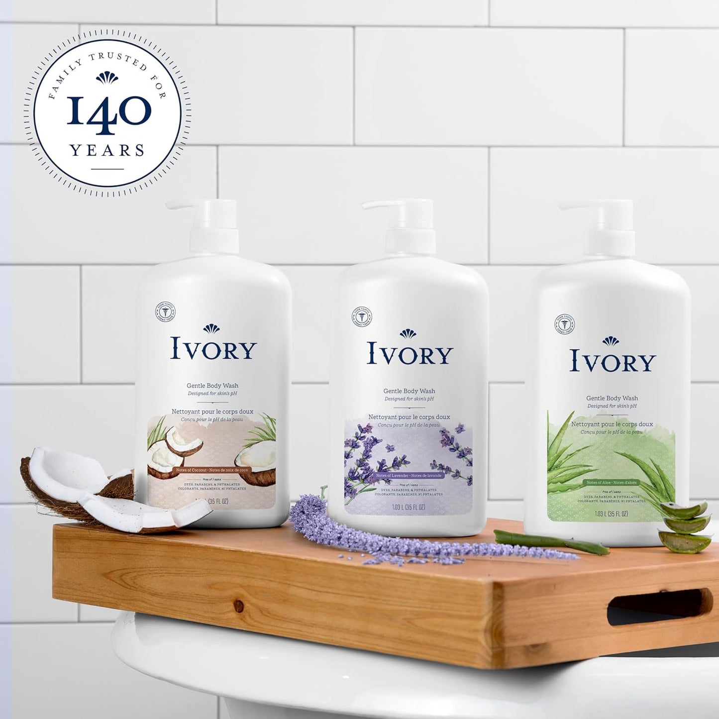 Ivory Gentle Body Wash, Designed for the Whole Family, Free of Dyes Heavy Perfumes Parabens Phthalates & Silicones, Aloe Scent, 35 oz