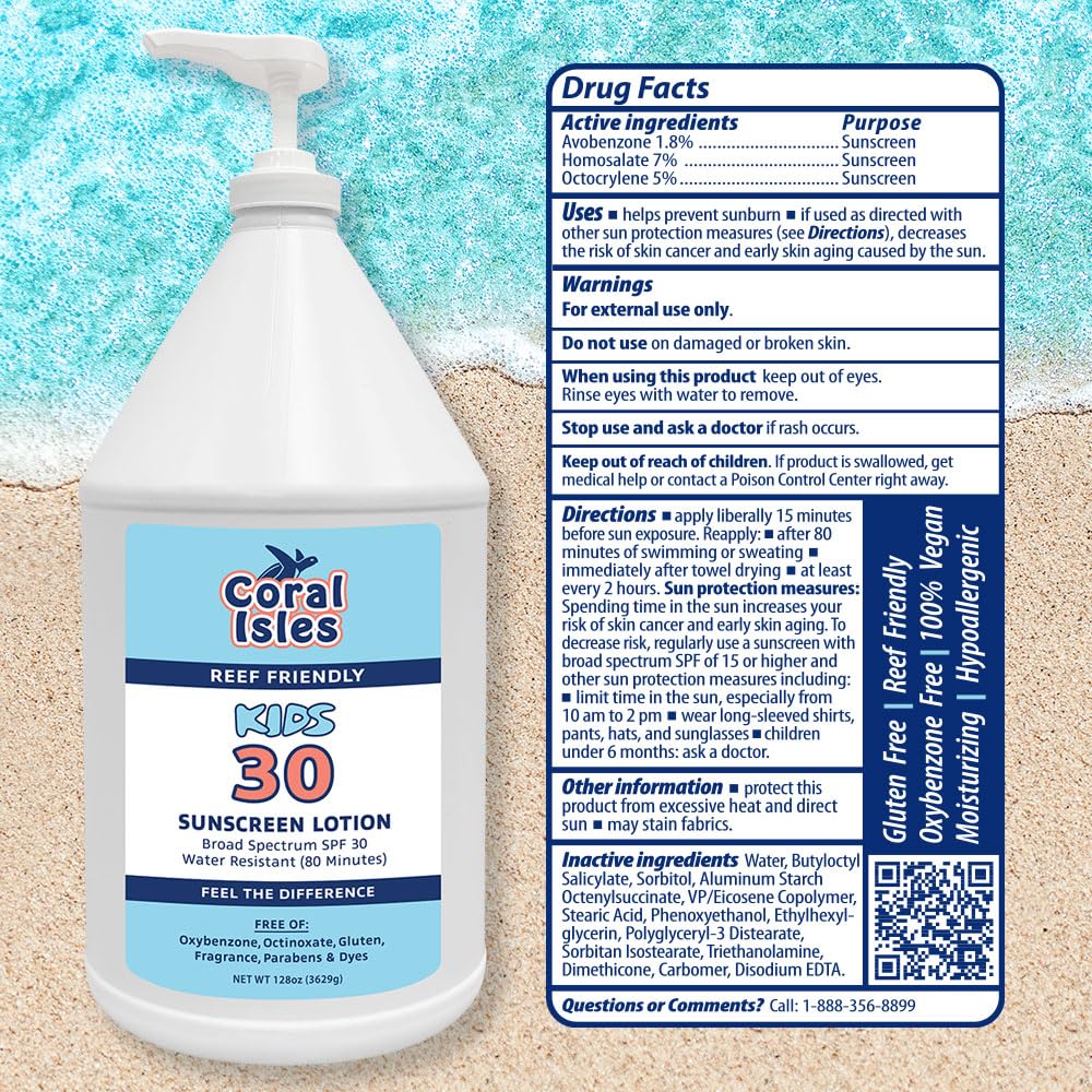 Rocky Mountain Sunscreen | KIDS SPF 30 Lotion -Broad Spectrum UVA/UVB Protection | Hawaii 104 Reef Act Compliant (Oxybenzone & Octinoxate Free) | Water Resistant 80 Min. | Gallon with Pump (128 Fl Oz)