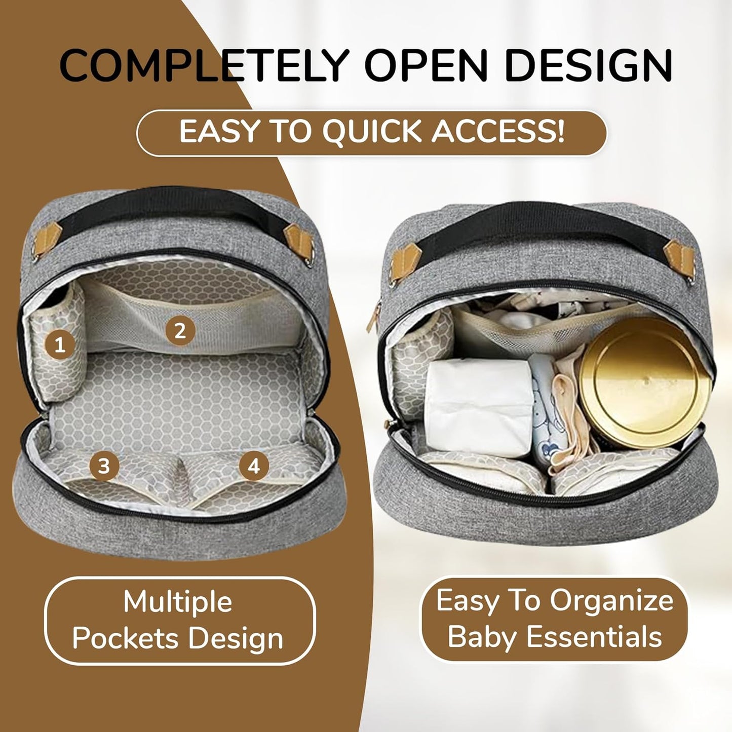 Village of Many Baby Diaper Bag Backpack -Multi-Function Waterproof Baby Bag,Medium Capacity Maternity Backpack with Insulated Pockets-Stylish&Durable Diaper Bag-Unisex,Gifts for Mothers (Black&Brown)