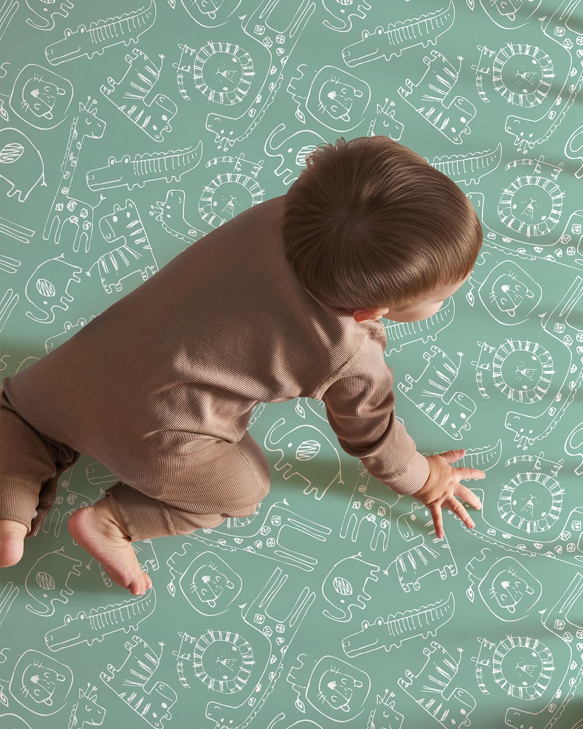 Pack and Play Sheets Fitted 3 Pack, Mini Crib Sheets for Pack N Play Mattress Stretchy Portable Playard Sheets, Soft Breathable Green & Apricot Lion