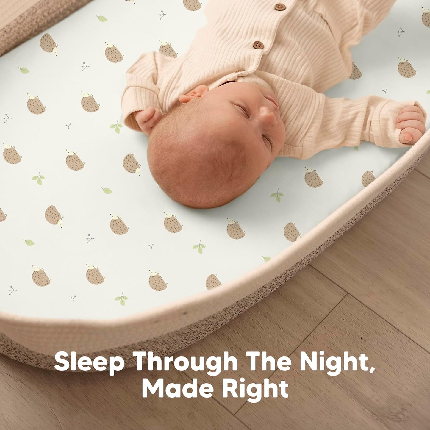 2-Pack Baby Bassinet Sheets Girl, Boy - 33x17 Viscose Derived from Bamboo Bedside Mattress Fitted Bassinet Sheets, Compatible with Halo Bassinest Swivel Sleeper, Baby Delight, Graco(Nibbles/Bruce)