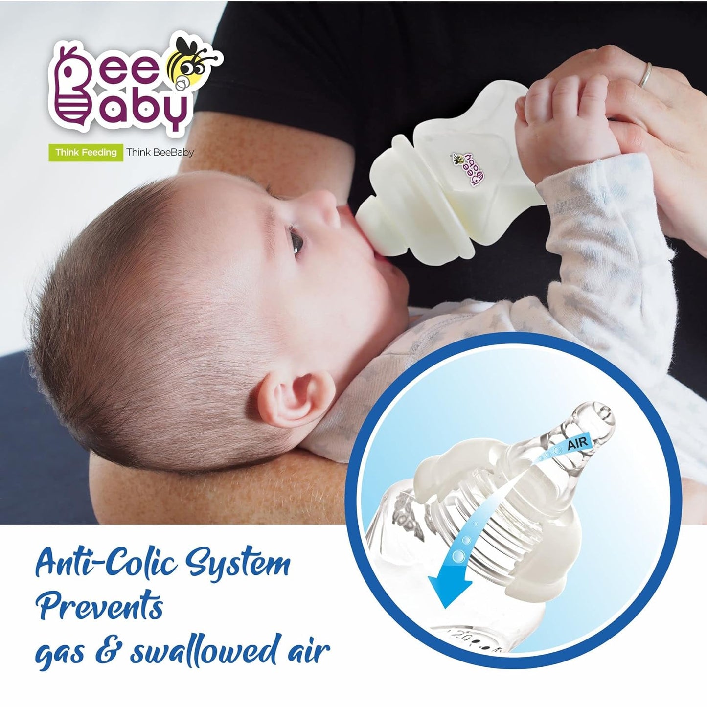 BEEBABY Anti-Colic Baby Feeding Bottle, Easy to Clean, Slow Flow Breast-Like Nipple for Baby, Infant and Newborn: 2 oz (60 ml)