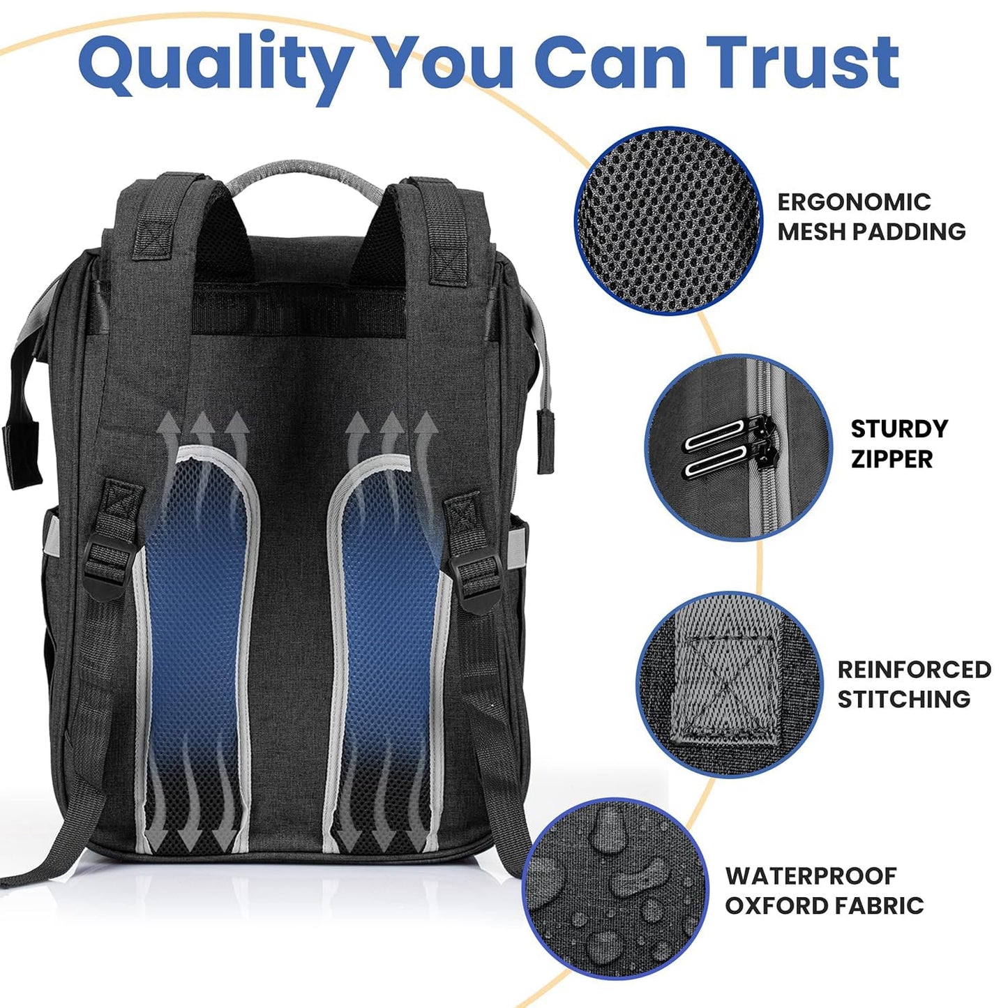 PILLANI Baby Diaper Bag Backpack - Large Bag for Boys & Girls, Waterproof Diaper Backpack - Travel Diaper Bags w/Changing Pad, Baby Registry Search & Shower Gifts - Essentials Must Haves Newborn Stuff