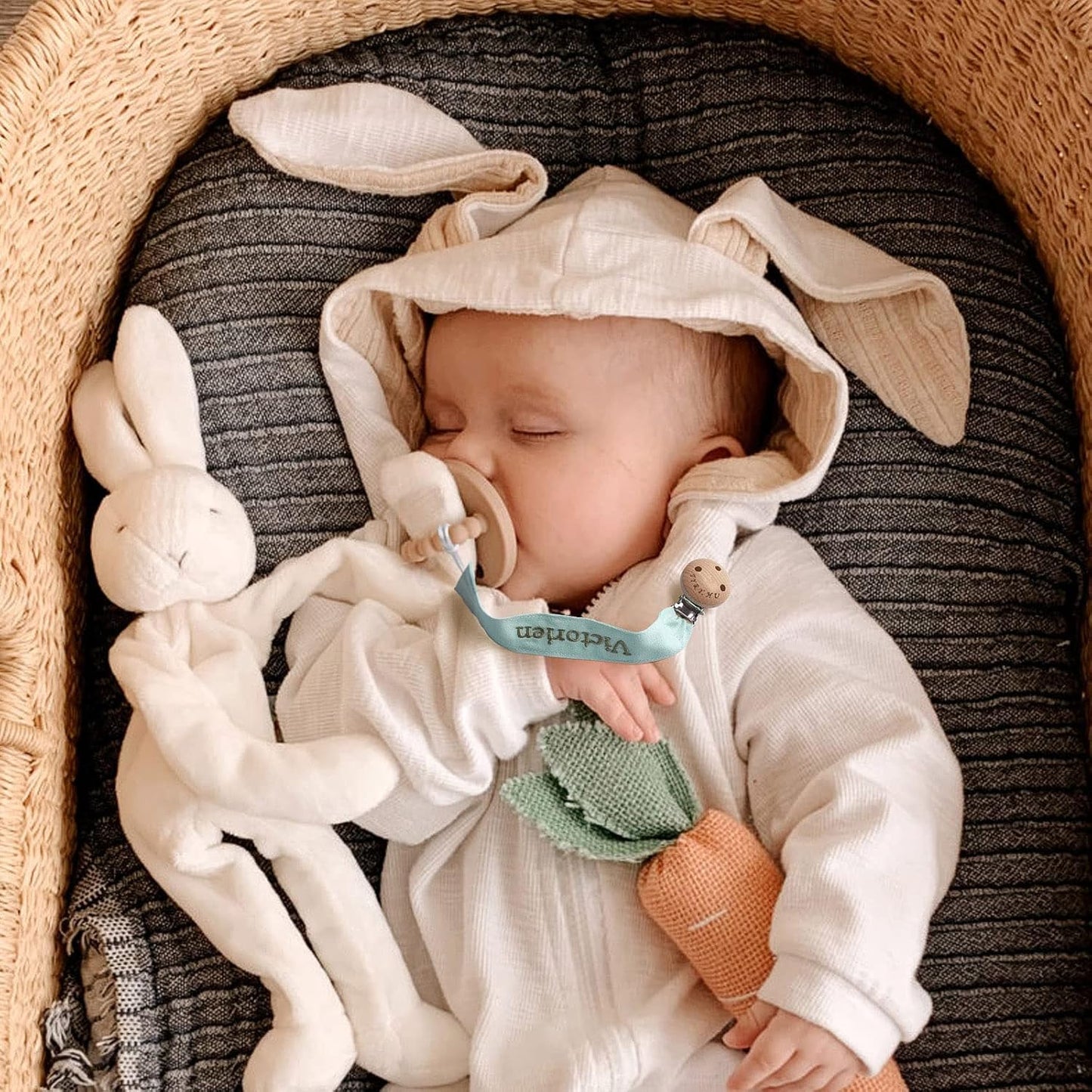 TYRY.HU Personalized Pacifier Clip with Name, Embroidery Webbing Pacifier Holder for Baby Girls and Boys, Neutral Binky Clips Universally Fit All Pacifiers & Baby Toys, Baby Gift, 2 Pack(Blue, Green)