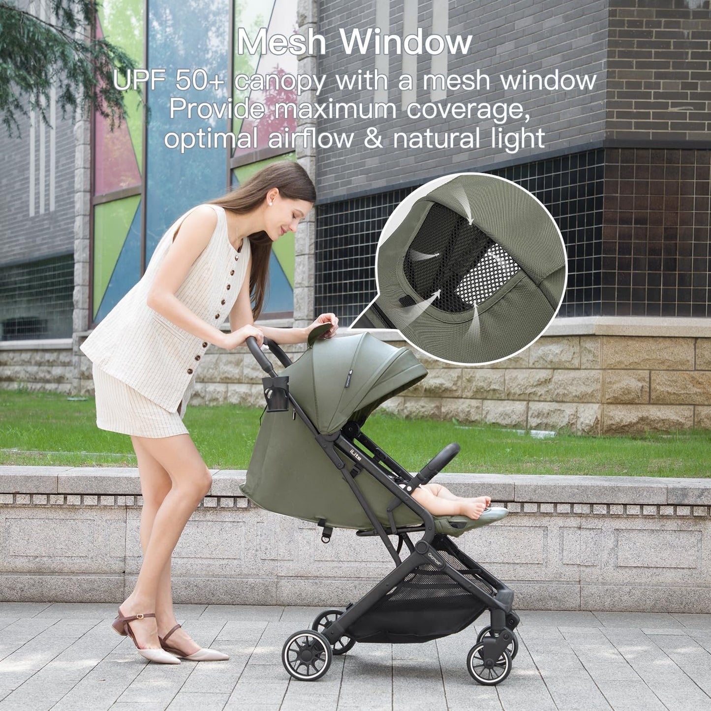 Compact Fold Baby Stroller, Lightweight Travel Toddler Stroller with One-Click Fold, Extendable UPF50+ Canopy, Cup Holder, UV Protected and Waterproof, One-Hand Folding - Green