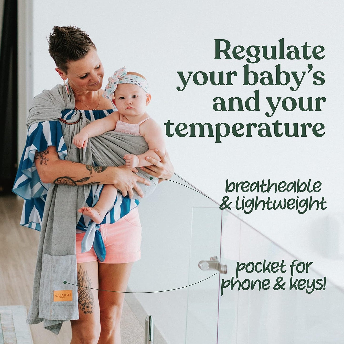 Nalakai Luxury Ring Sling Baby Carrier, Soft Linen Blend Baby Sling, Baby Wrap, Wear Your Little One Close to Your Heart, Comfort, Style