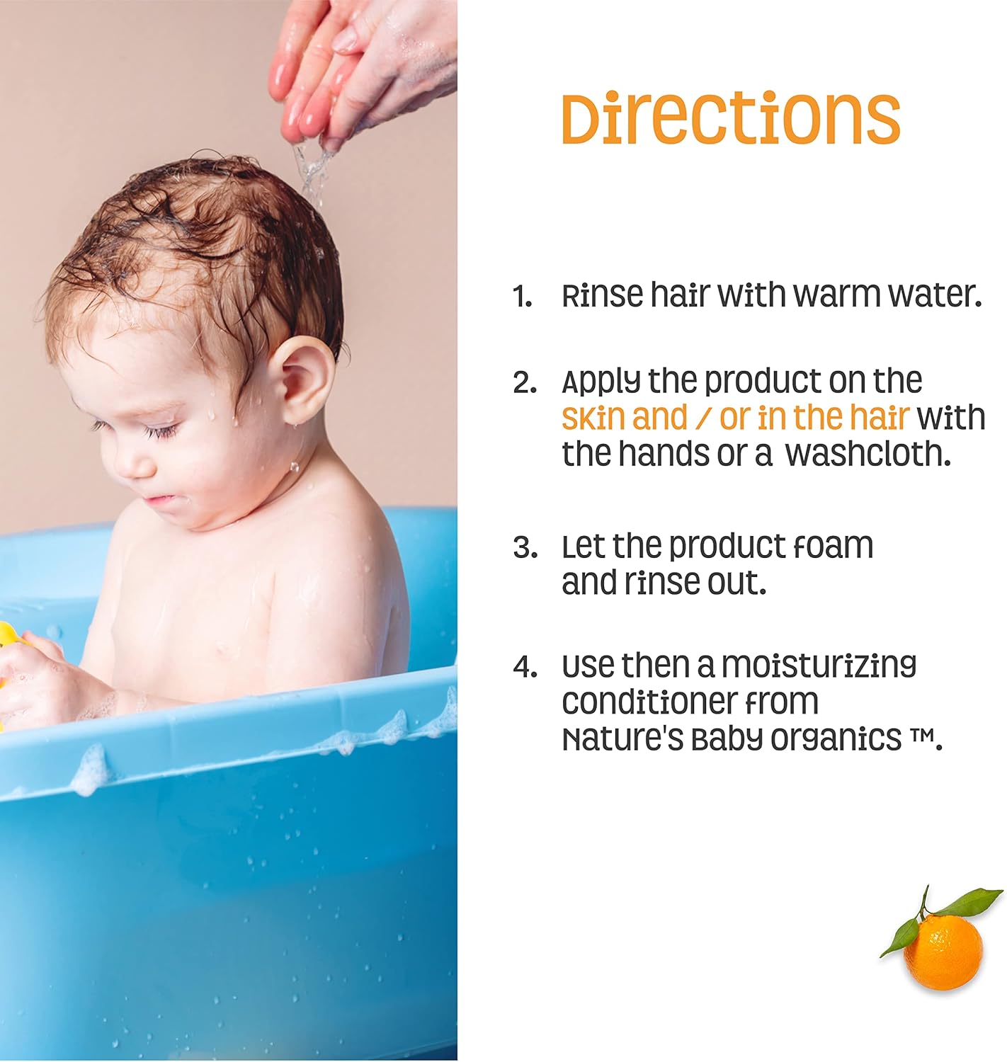 Nature's Baby 3 in 1 Baby Shampoo, Body Wash and Face Wash, Formulated for Problem and Sensitive Skin, No Sulfate or Artificial Fragrances, Vanilla Tangerine, 16 oz