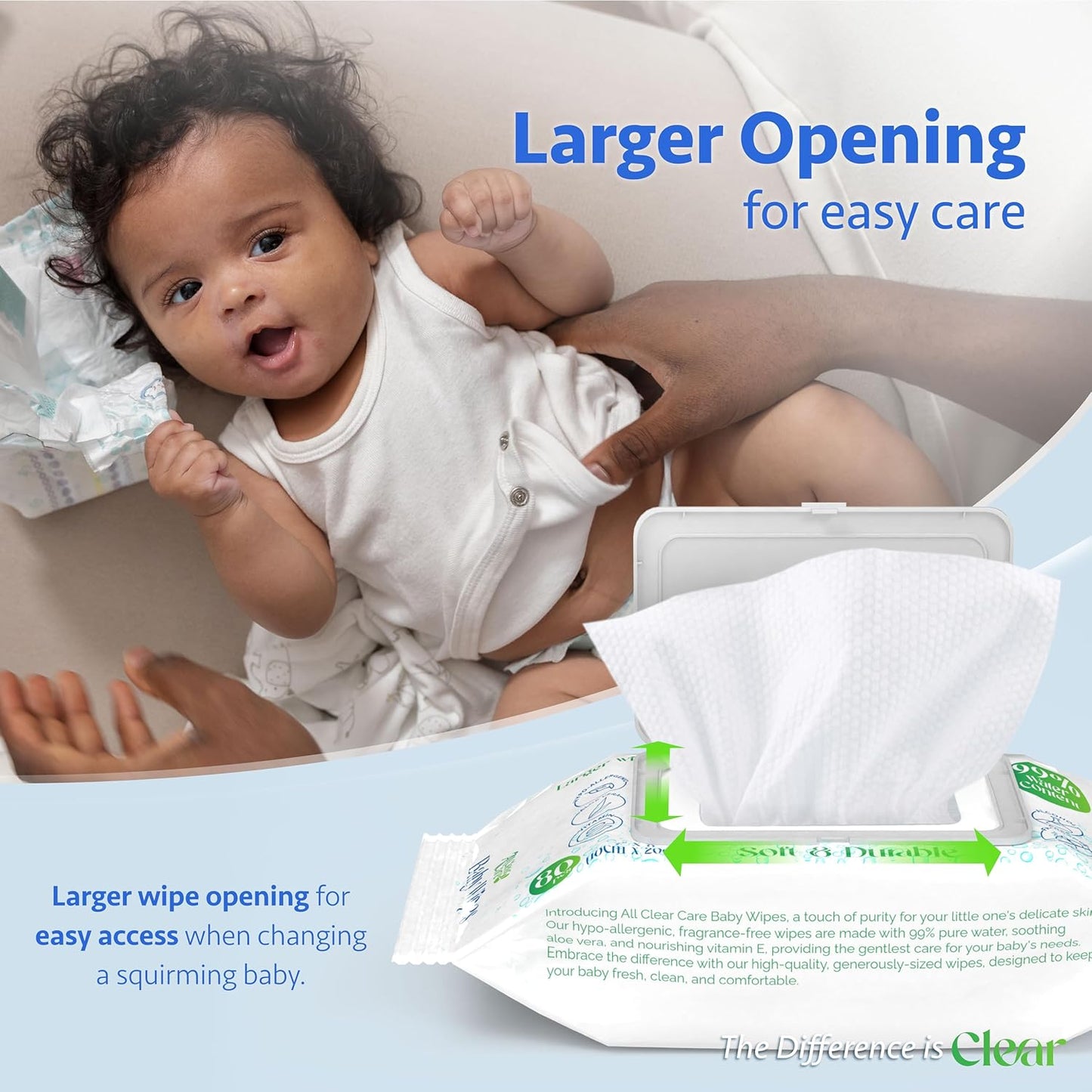 Baby Wipes, Unscented Wet Wipes for Sensitive Skin, Large Soft Durable & 99% Water, Gentle & Hypoallergenic for Babies & Adults, Vitamin E and Aloe, Flip Top Lid, 3 Pack (240 Wipes)