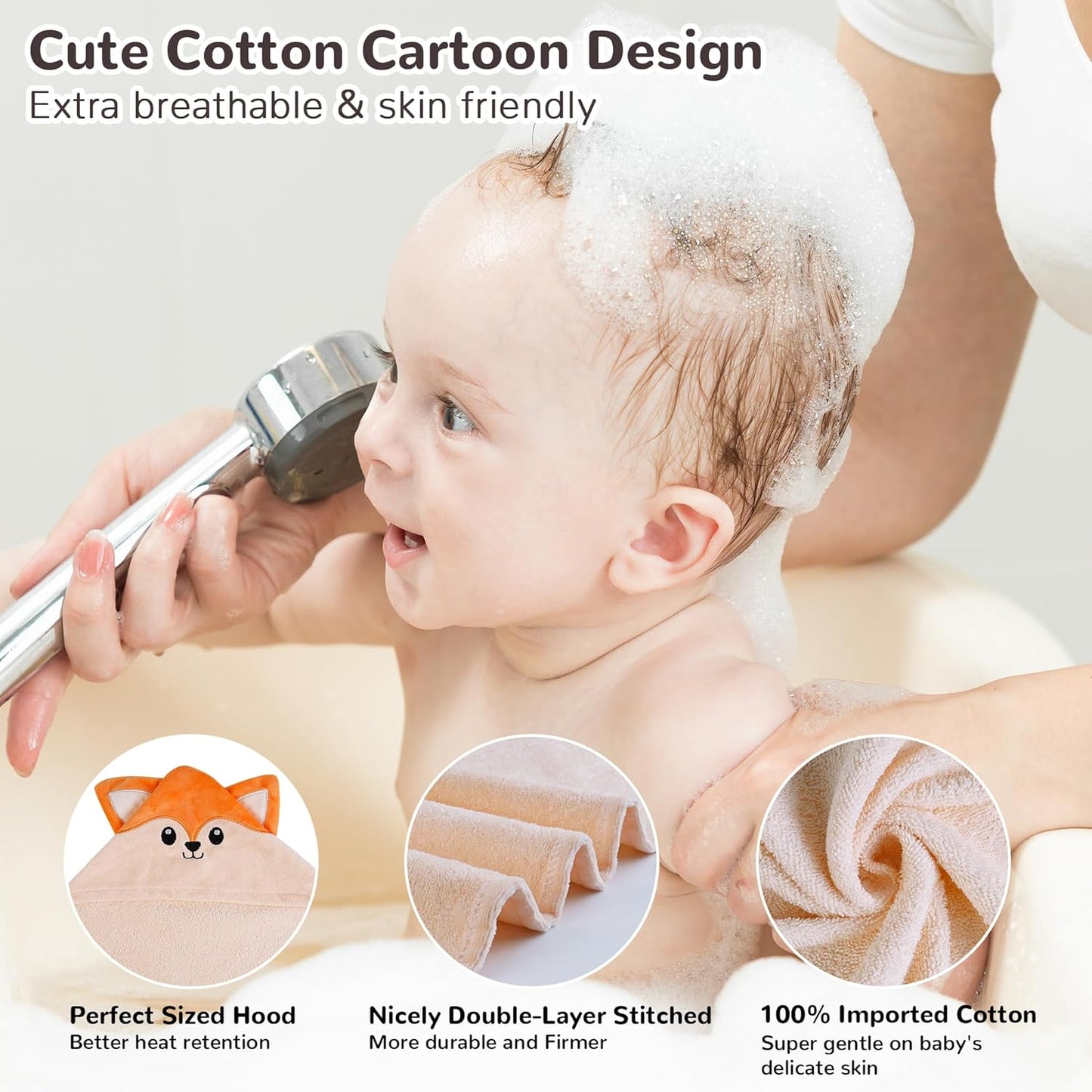 Viviland 2 Pack Hooded Baby Towels, Soft 100% Cotton Baby Bath Towels with Hood, Extra Thick and Absorbent, Essential for Newborns, Kids, Infants - Girls and Boys (Dinosaur & Fox)