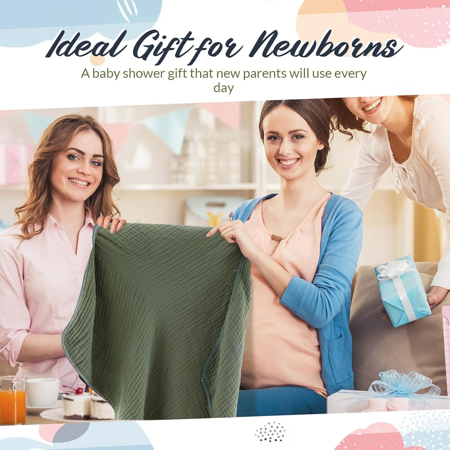 6 Pcs Muslin Hooded Bath Towels Washcloths and Bibs Set, Muslin Cotton Baby Towels Absorbent Hooded Blanket Towel Infant Bibs for Boys Girls Newborn Infant Essentials(Blue, Green)