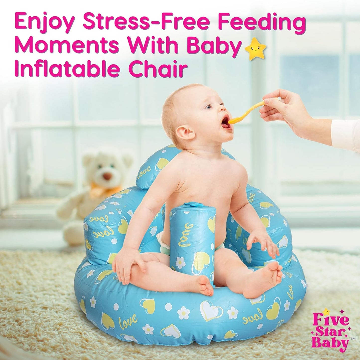 Inflatable Baby Sit-Up Seat – Portable Floor Chair for Sitting Support – Soft Baby Chair for Infants 3–12 Months – Travel-Friendly, Lightweight, Easy to Inflate & Store (Blue)