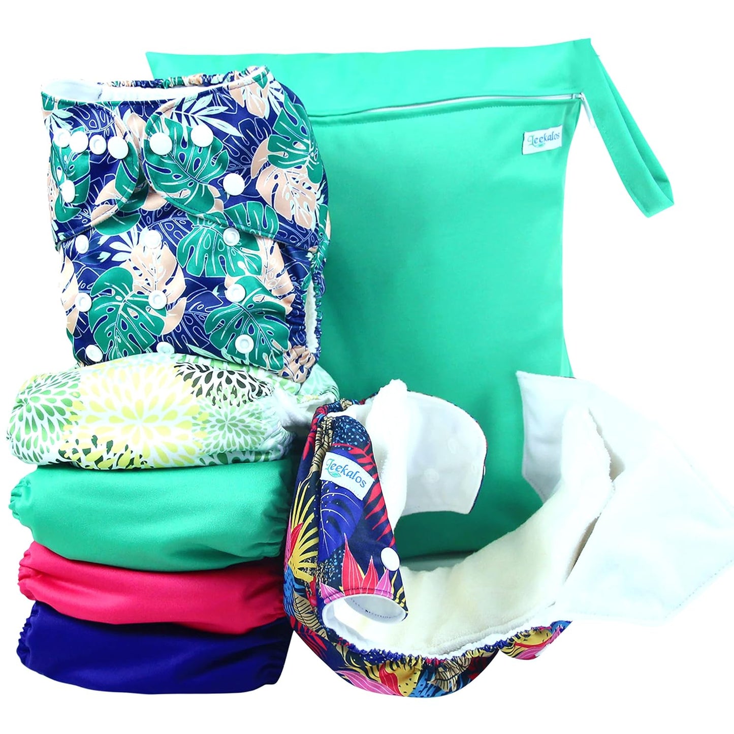 Leekalos Cloth Diapers Reusable for Boys and Girls, Baby Diaper Cloth with Inserts & Wet Bag One Size (Floral)