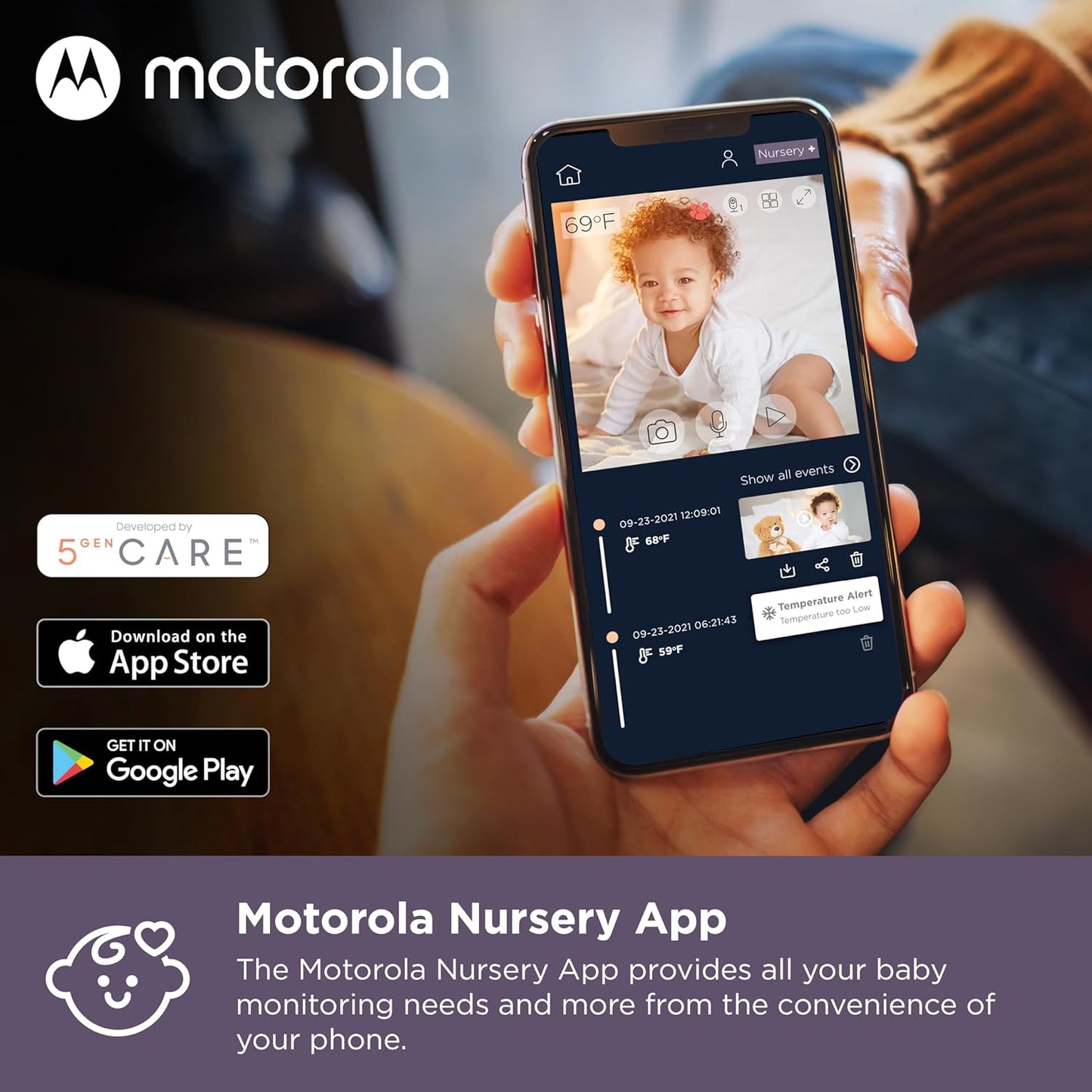 Motorola Nursery Baby Monitor with Camera and Audio, Portable VM36XL WiFi HD Camera, Touchscreen Display, App Connected, Long Range, Night Vision