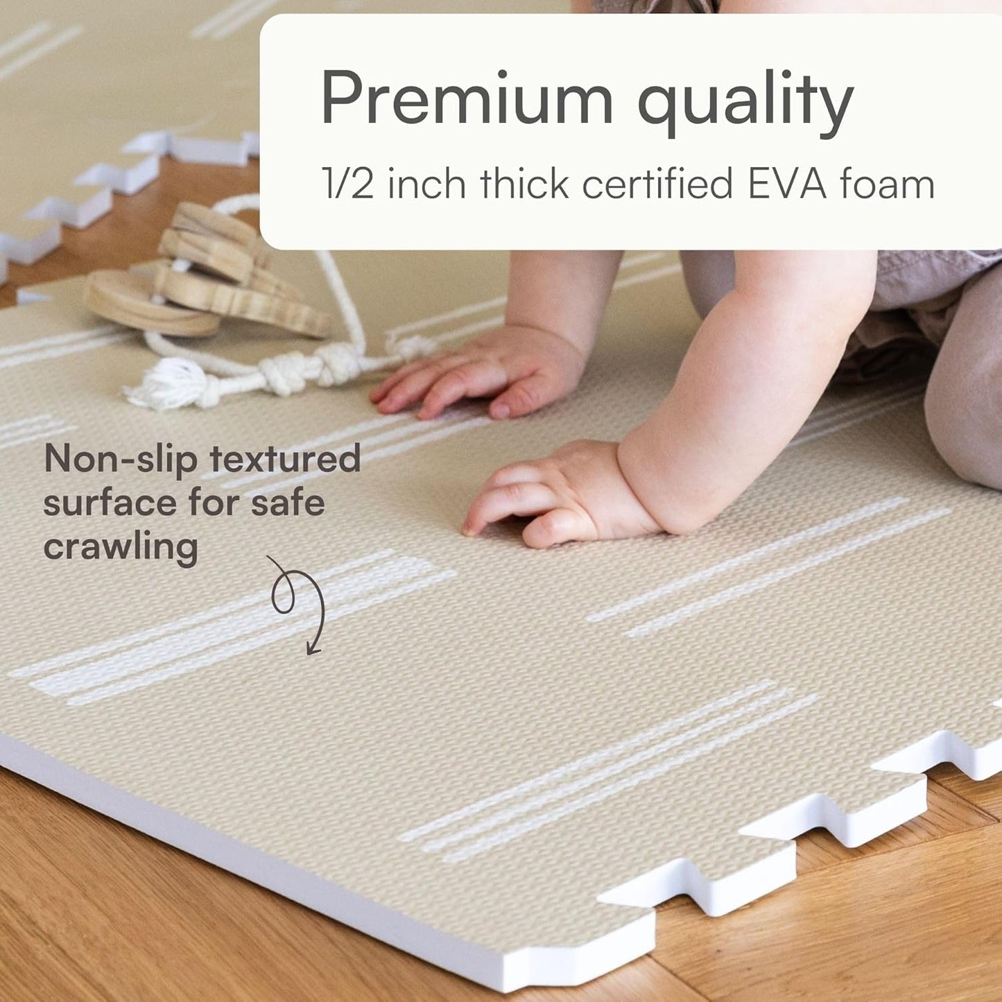 Lillefolk Baby Play Mat – 6x8ft Old White | Soft Non Toxic Premium Foam Mat for Tummy Time, Crawling & Playroom – Waterproof Mat for Babies & Toddlers (12 Tiles)