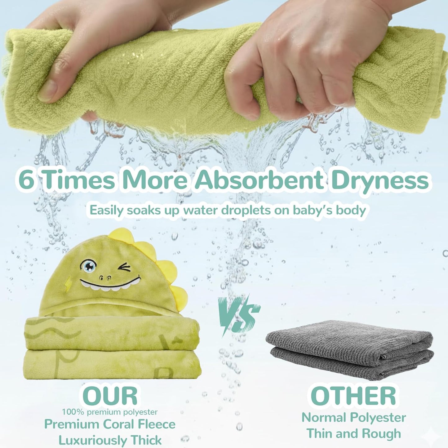 HECCEI HoodieHug Baby Towels, Premium Coral Fleece Bath Towel with Large Size-Ultra Absorbent for Baby Comfort- Great Gift for Newborn, Toddler and Kid (Dinosaur + Elephant)