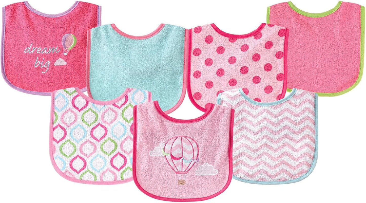 Luvable Friends Baby Cotton Terry Drooler Bibs with PEVA Back, Transportation, One Size