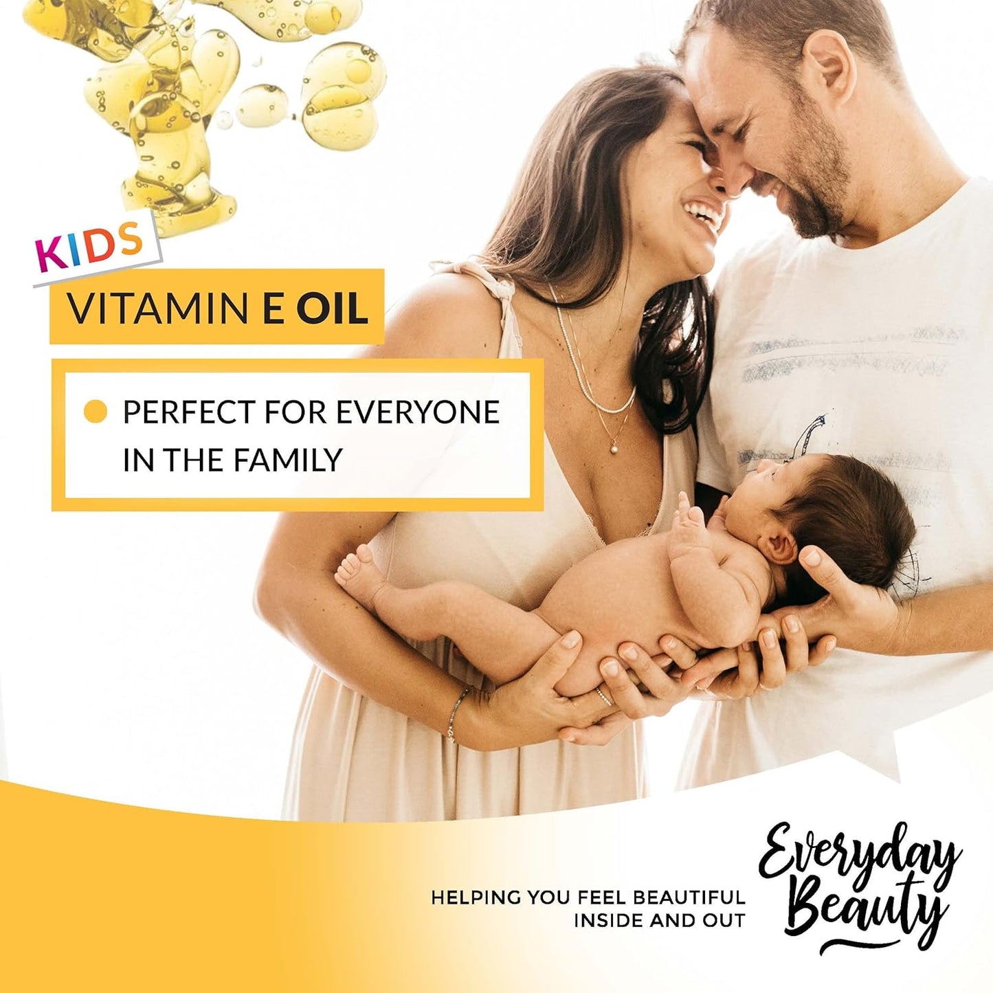 Organic Vitamin E Oil - Nourishing Baby Massage Oil for Moisturizing Dry Skin - Fragrance Free & All Natural Plant Based, Lightweight Gentle Blend - 2 Fl Oz With Pump Top