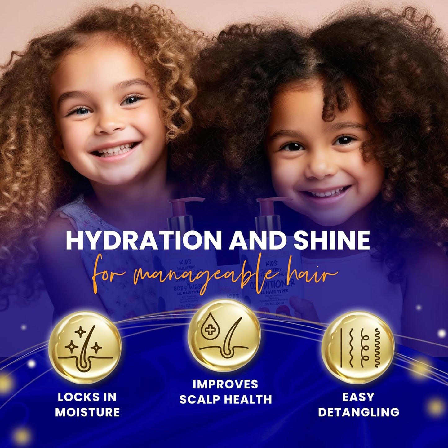 BABY HAIR - Blueberry Mineral Kids Shampoo/Body Wash, Sulfate-Free Kids Tearless Shampoo and Body Wash, Shampoo For Kids with Blueberry & Strawberry Oil and Aloe Vera, No Tears Shampoo, 10 fl.oz.