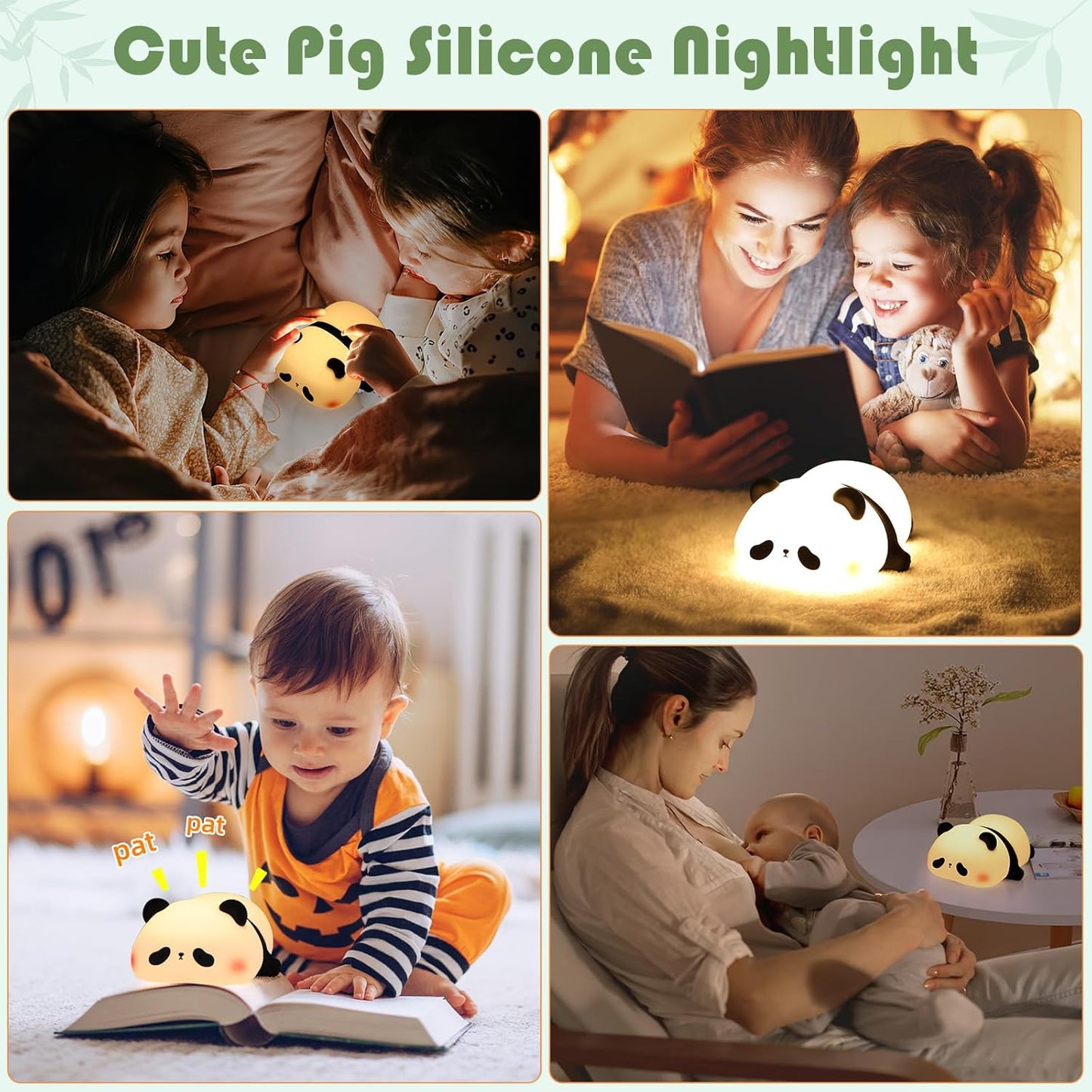 YISUN Cute Panda Night Light, LED Squishy Night Light, Food Grade Silicone, Rechargeable Nursery Nightlight with 3 Level Dimmable Bedside Touch Lamp for Room Decor, Funny Gifts for Boys Girls