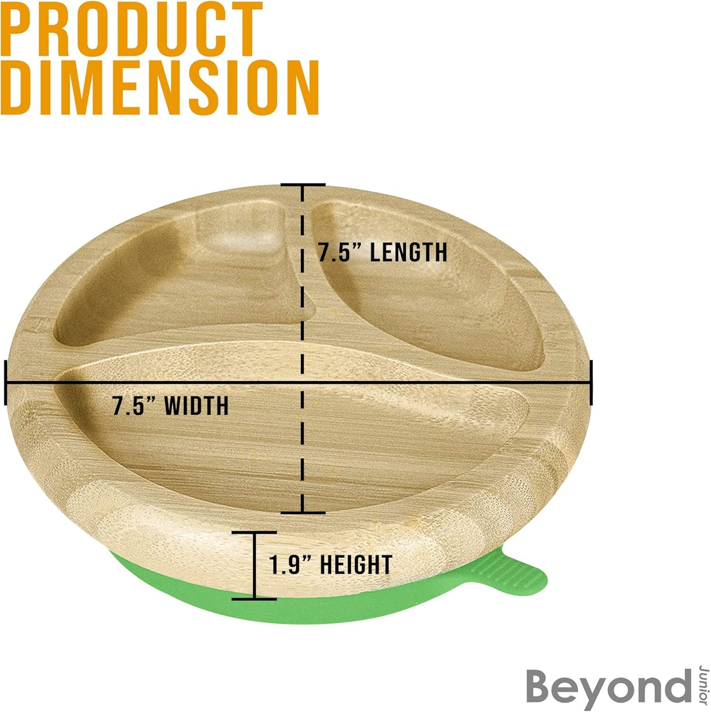 Abiie Octopod Bamboo Dish - Kids Plates for 4 months and up, 3-Compartment Baby Plates with Suction, Round Bamboo Baby Plate, Mess-Free Toddler Suction Plates, Baby Feeding Supplies, 7.5 x 7.5 x 1.9in