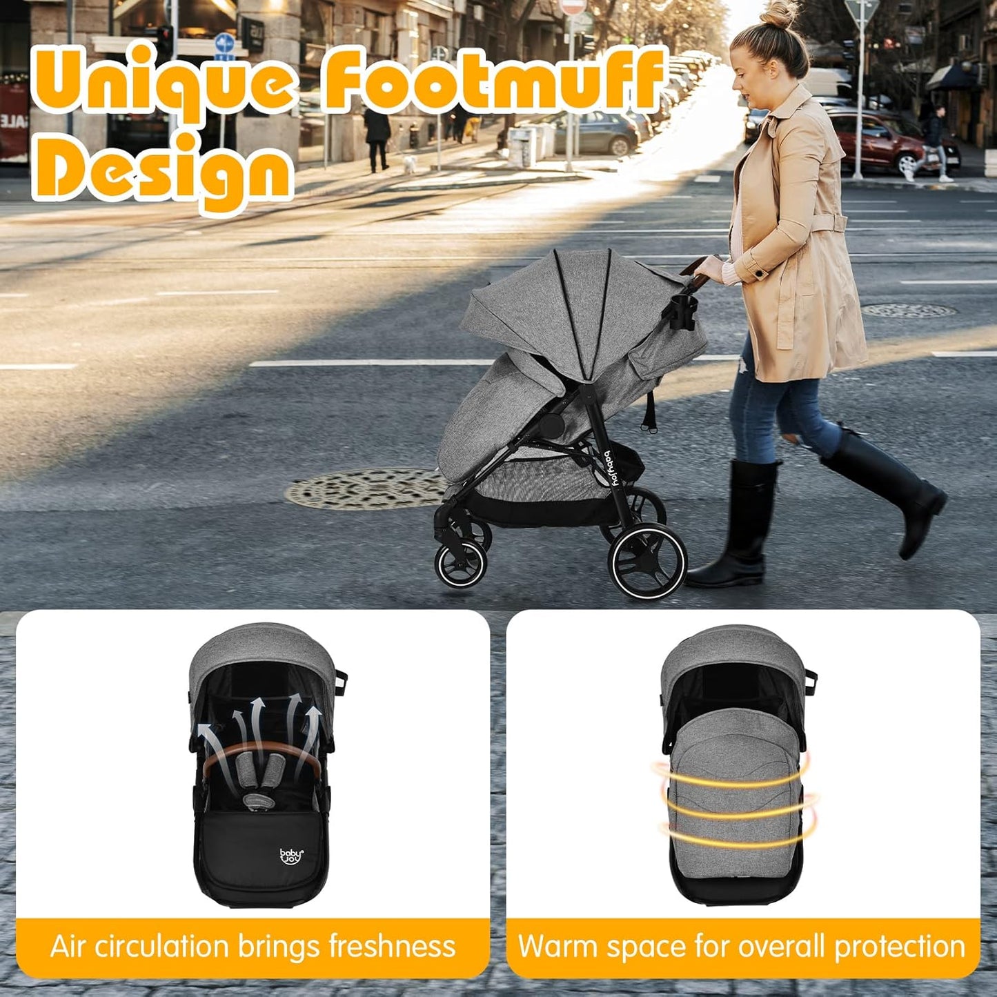 BABY JOY Baby Stroller, High Landscape Infant Carriage Newborn Pushchair with Foot Cover, Cup Holder, 5-Point Harness, Adjustable Backrest & Canopy, Suspension Wheels, Easy One-Hand Fold (Gray)