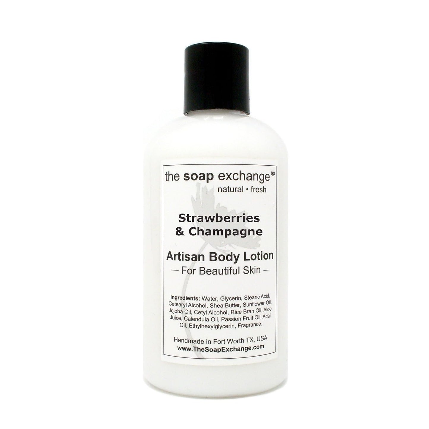 The Soap Exchange Body Lotion - Strawberries & Champagne Scent - Hand Crafted 8 fl oz / 240 ml Natural Artisan Skin Care for Hand, Face, & Body, Moisturize, Hydrate, & Protect. Made in the USA.