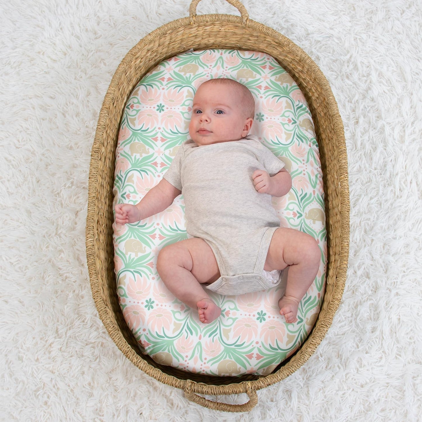 The Peanutshell Baby Bassinet Sheets 4-Pack for Girl - Soft, Oval & Fitted Baby Girls Sheet, Rectangle, Fitted Covers for Crib, Halo Bassinet Mattress - Botanical Garden