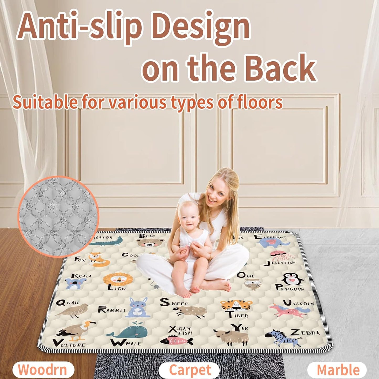 Baby Play Mat 59" X 71", Thickened Soft Floor, Waterproof and Non-Slip Crawling Play Pad, Machine Washable Foldable Crawling Mat for Floor Playpen