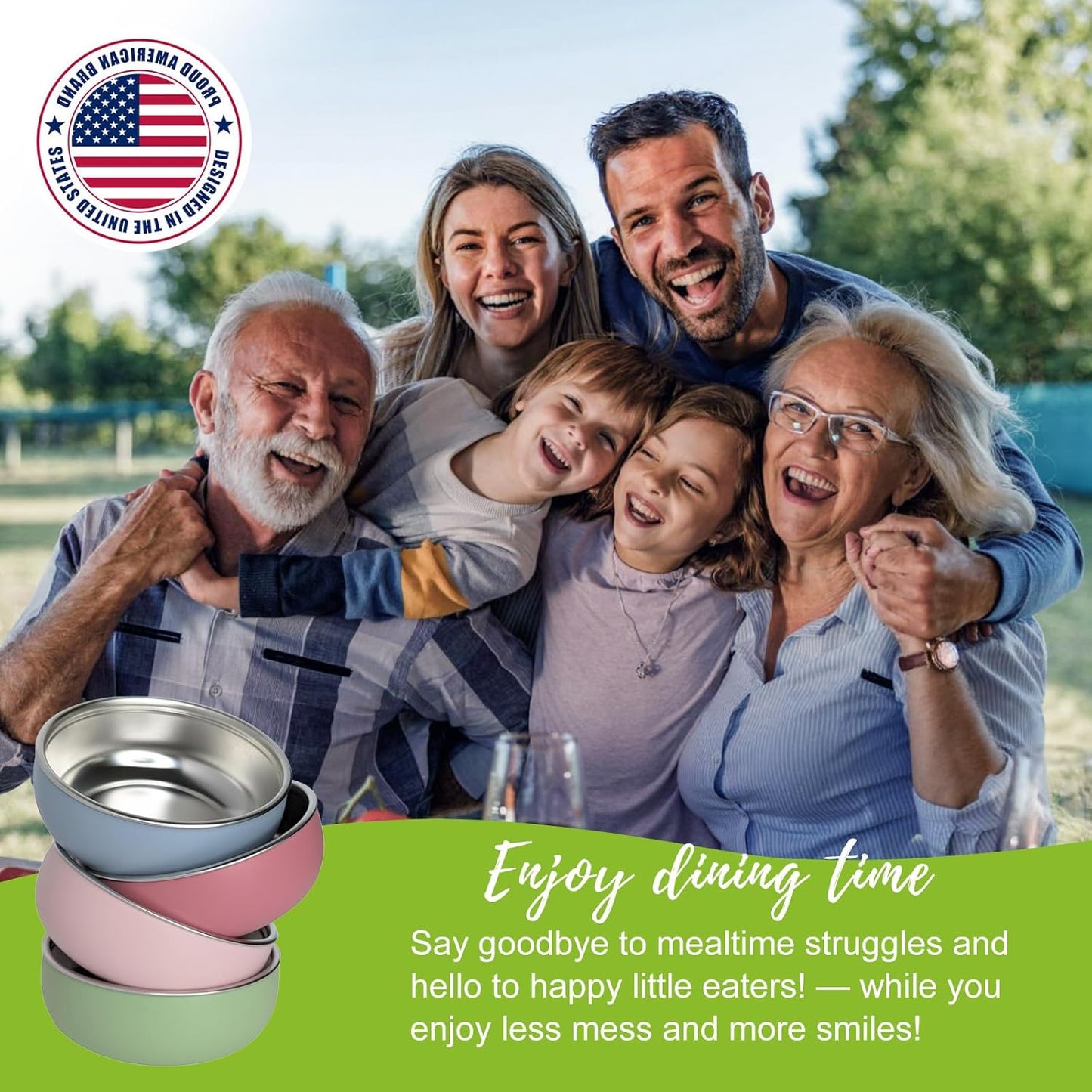 Non-Toxic Toddler Bowls with Non-Slip Base | Stainless Steel Baby Bowls for Kids | 5 Inch BPA-Free Dishwasher Safe Bowls | Mess-Free Feeding Supplies | 2-Pack Set