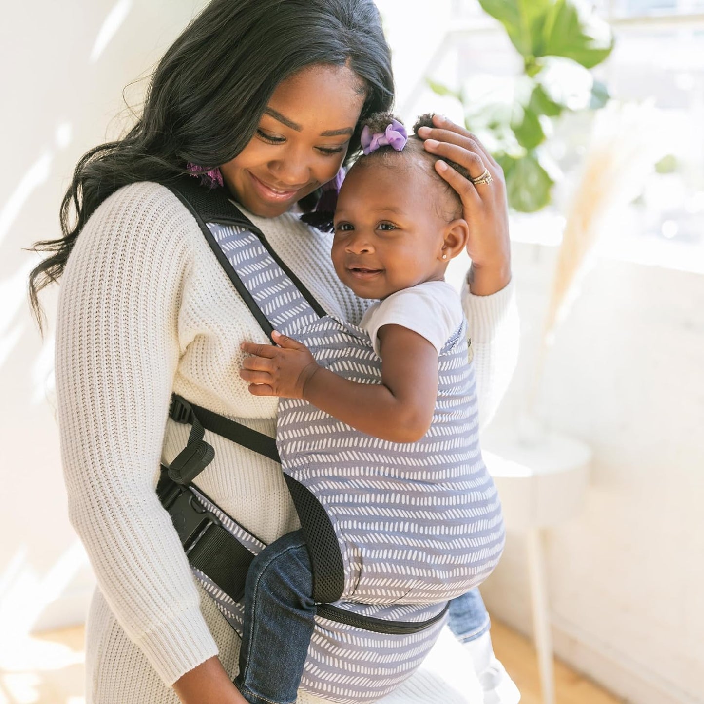 Baby Tula Lite Ripstop Nylon Compact Baby Carrier, Lightweight & Ergonomic Carrier for Travel w/Convenient Storage Hip Pouch, Multiple Carrying Positions for 12lbs to 30lbs - Beyond (Steel Blue/Dash)