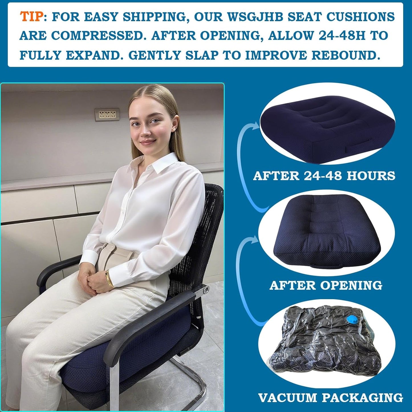 WSGJHB Large Seat Cushion, Extra Thick Booster Seat Cushions for Office Chairs Long Sitting Office Workers, Car Drivers, Relieves Back Pain, Breathable, Anti-Slip, 20x20x6 inchs, Black
