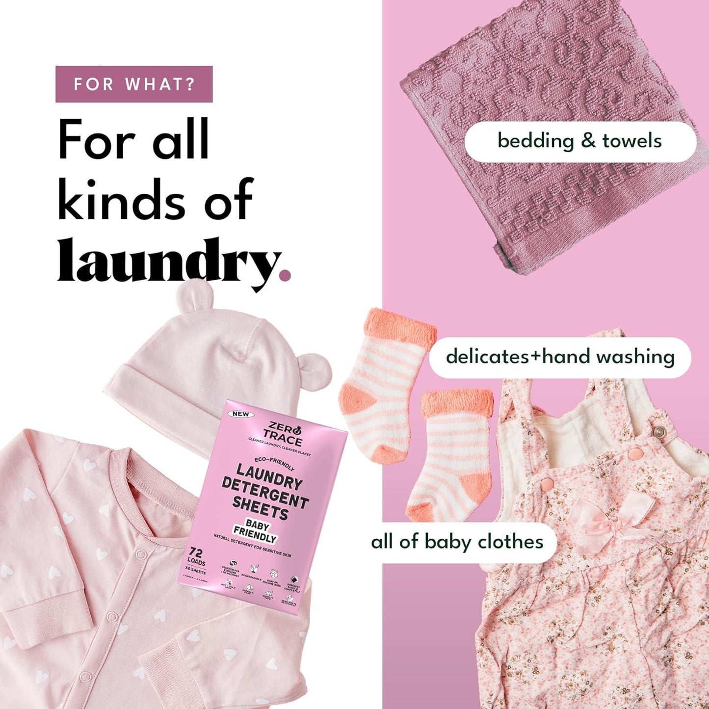 Zero Trace All Natural Baby Laundry Detergent Sheets - Powerful Eco-Friendly Travel Laundry Strips for Sensitive Skin (144 Loads 72 Sheets)