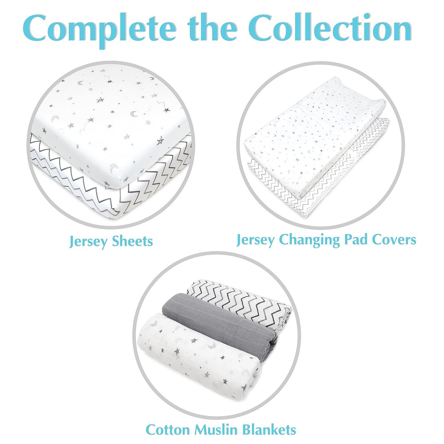 American Baby Company Printed 100% Cotton Knit Fitted Contoured Changing Table Pad Cover - Compatible with Mika Micky Bassinet, Gray Stars and Moons, for Boys and Girls