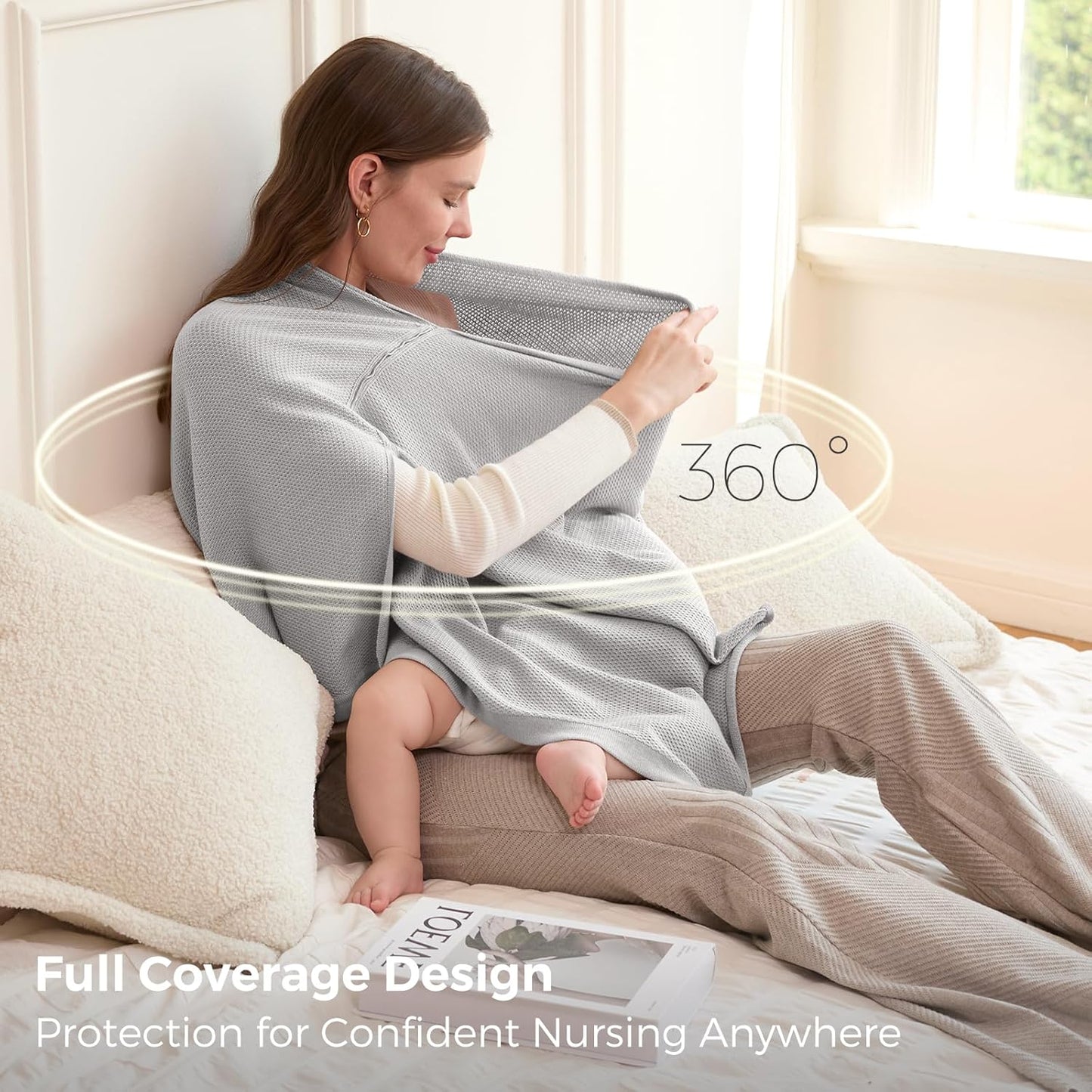 Momcozy Nursing Cover for Breastfeeding, Soft Privacy Poncho, Multi-Use Nursing Shawl, Portable Breast Feeding Covers for Women, Includes Laundry Bag (Grey)