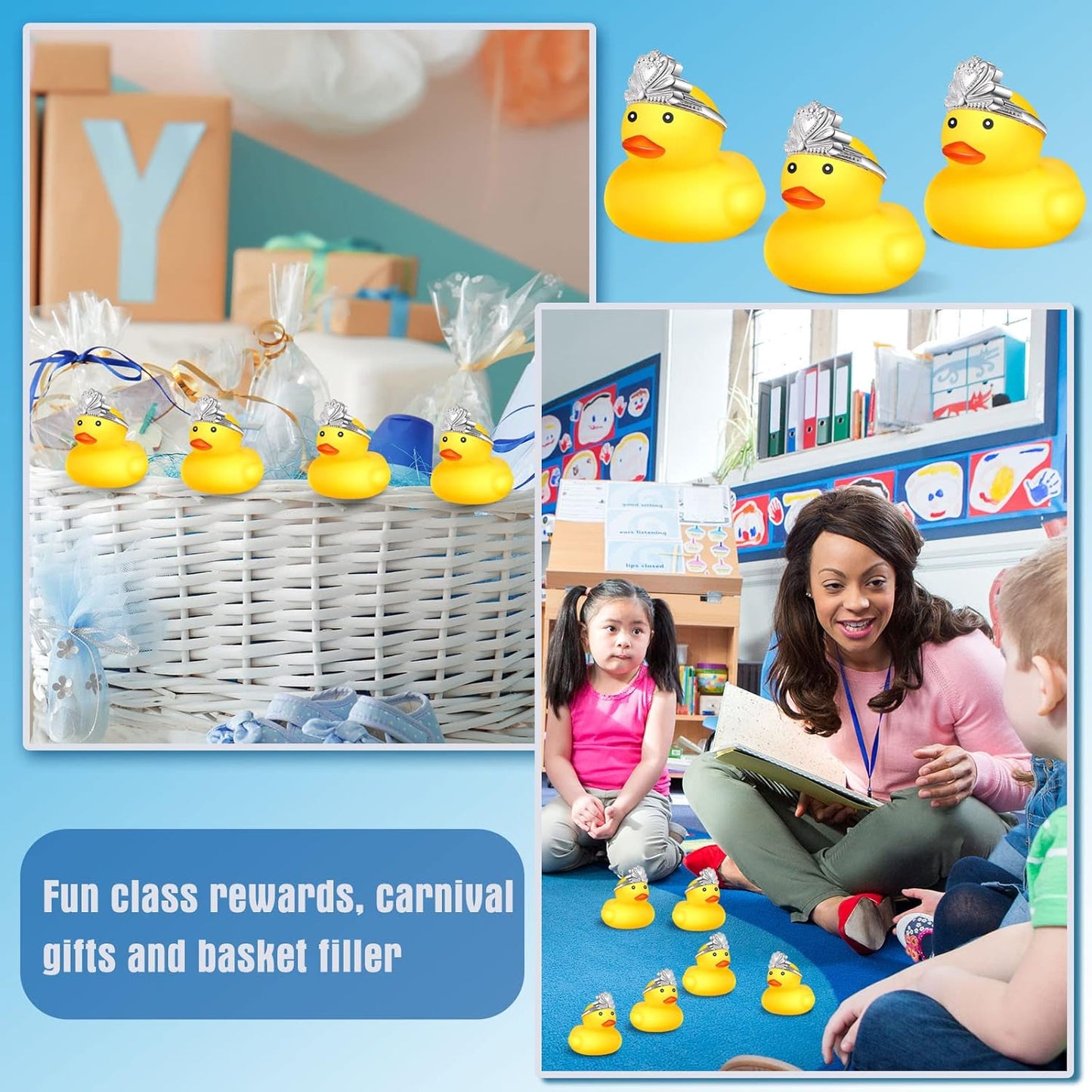 Chivao 12 Pcs Rubber Ducks with 12 Sunglasses/ Hats/ Headwear Small Mini Carnival Cruise Birthday Rubber Duckies Bathtub Toys in Bulk(Duck with Crown,Yellow)