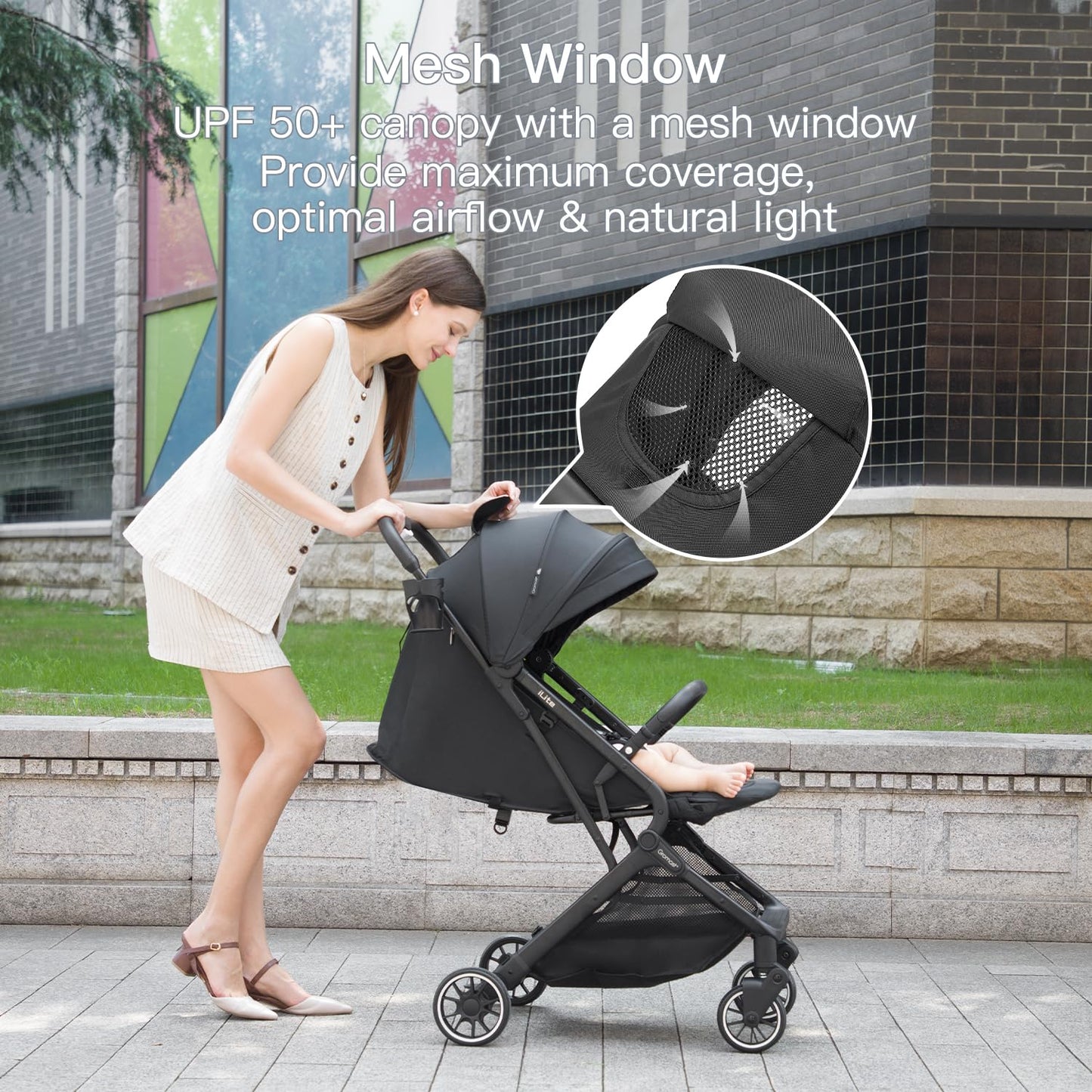 Compact Fold Baby Stroller, Lightweight Travel Toddler Stroller with One-Click Fold, Extendable UPF50+ Canopy, Cup Holder, UV Protected and Waterproof, One-Hand Folding - Black