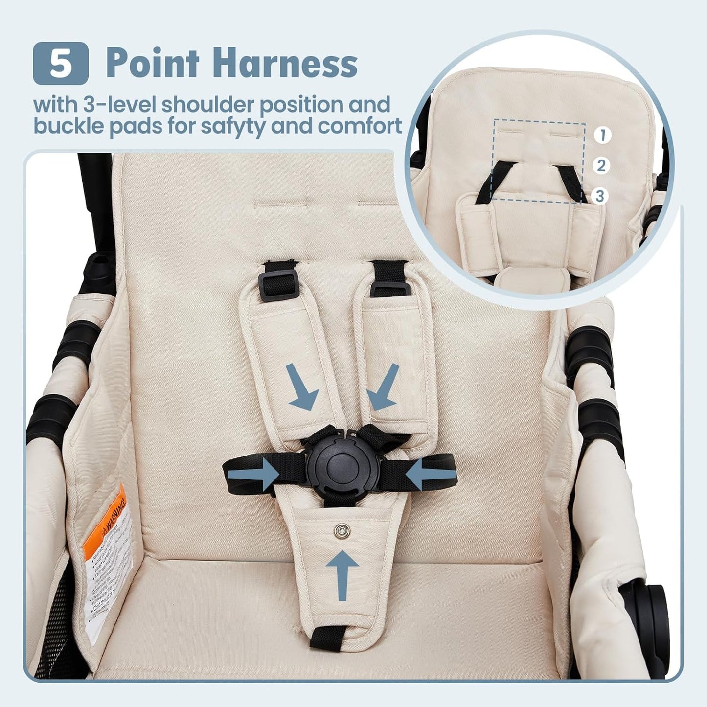 Wagon Stroller for 2 Kids, High Seat & 5 Point Harness, Foldable All-Terrain Wagon for Toddler with Canopy, Parent Organizer, Shoulder Bag, Adjustable Handlebar, Ultimate Double (Beige)