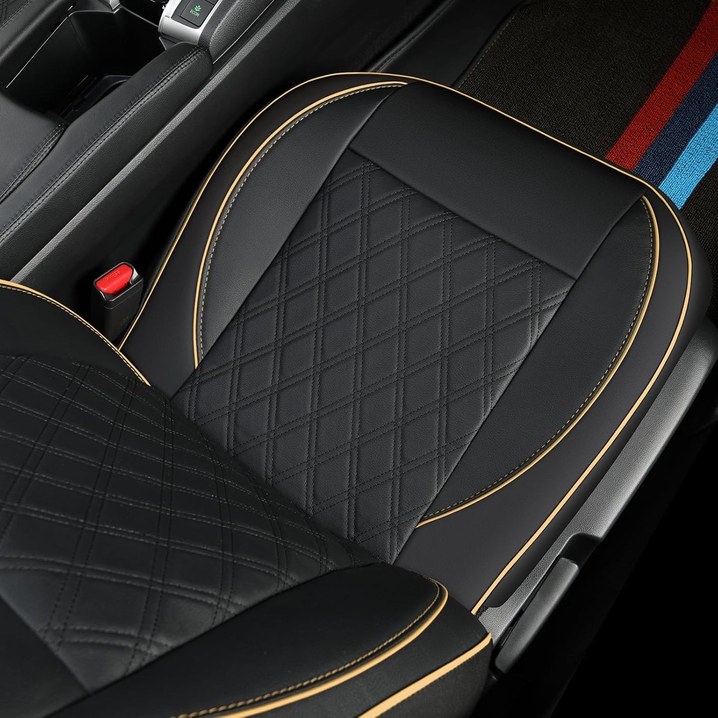 GIANT PANDA Front Car Seat Cover for Kia, Piping Leather Bucket Seat Protectors Waterproof, Custom Fit Kia Sorento Sportage Forte Telluride K5 Seltos Soul Optima Carnival (2 Pack Black+Beige Line)