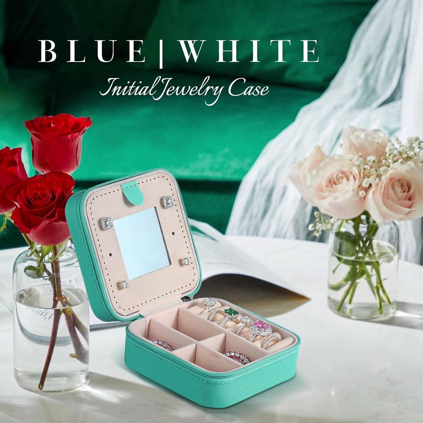 Parima Travel Jewelry Box for Girls Women, Jewelry Organizer Box | Personalized Jewelry Boxes for Women Girls Jewelry Box | Necklace Earrings Ring Box | Travel Jewelry Organizer Box - Letter J, Blue
