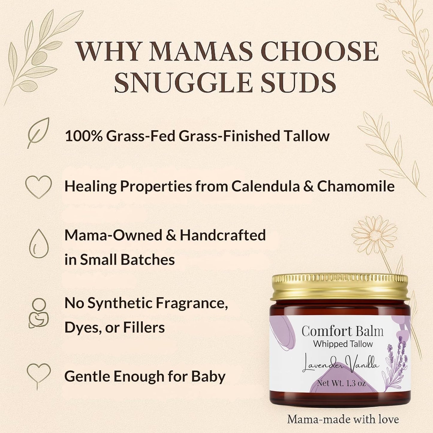 Whipped Tallow Balm – 100% Grass Fed Beef Tallow for Baby, Eczema & Sensitive Skin; Gentle Family Moisturizer for Dryness (Lavender Vanilla)