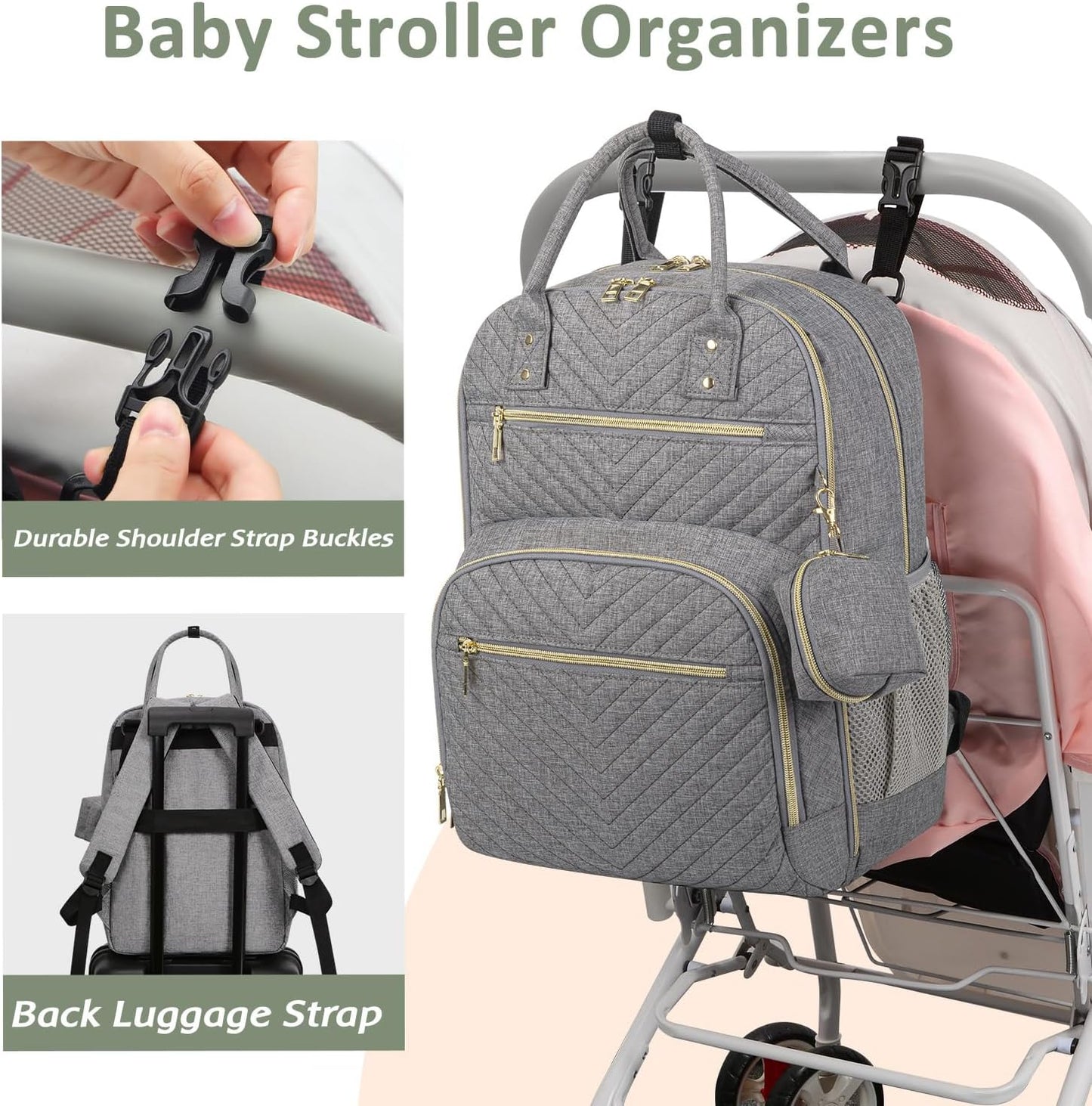 Diaper Bag Backpack,Baby Essentials Diapers Bag with Pacifier Case,Multipurpose Stylish Large Capacity Travel Backpack for Baby Girl/Boy(L-Grey)