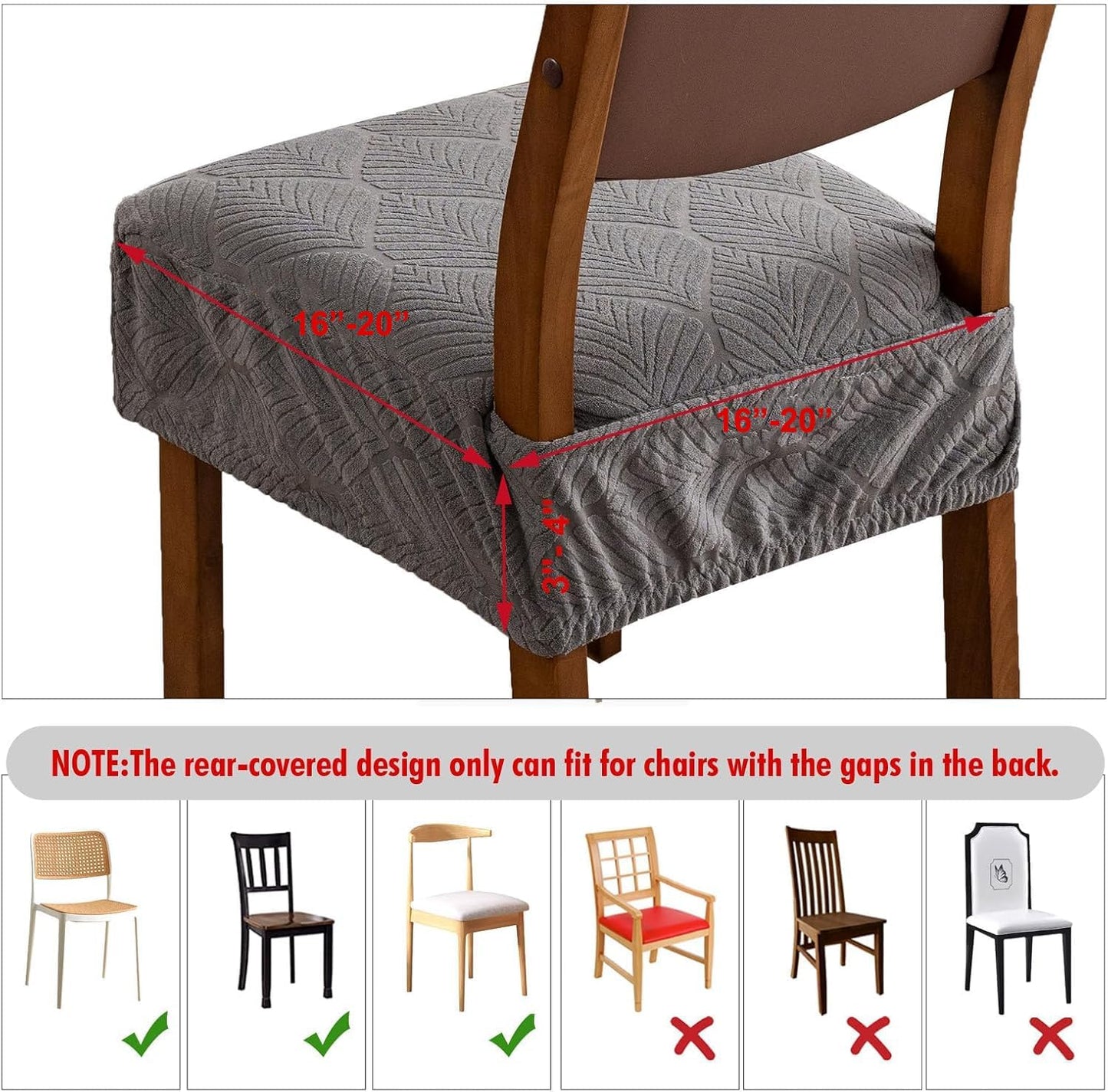 Removable Washable Dining Chair Seat Covers Set of 2,Stretch Jacquard Chair Seat Cushion Protector Slipcovers, Rear Covers