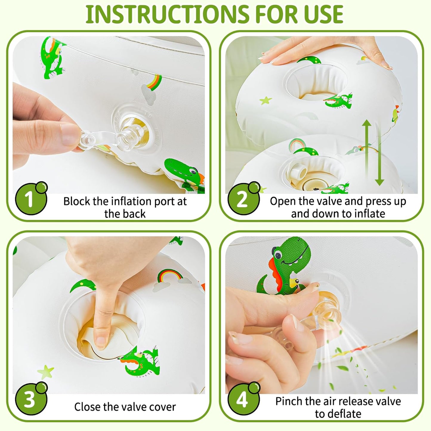 Inflatable Baby Seat with Tray, Comfortable Sit Me Up Baby Chair for Learning to Sit, Built in Air Pump Blow Up Floor Seat with Back Support 3 Months & Up (Dinosaur with Tray)